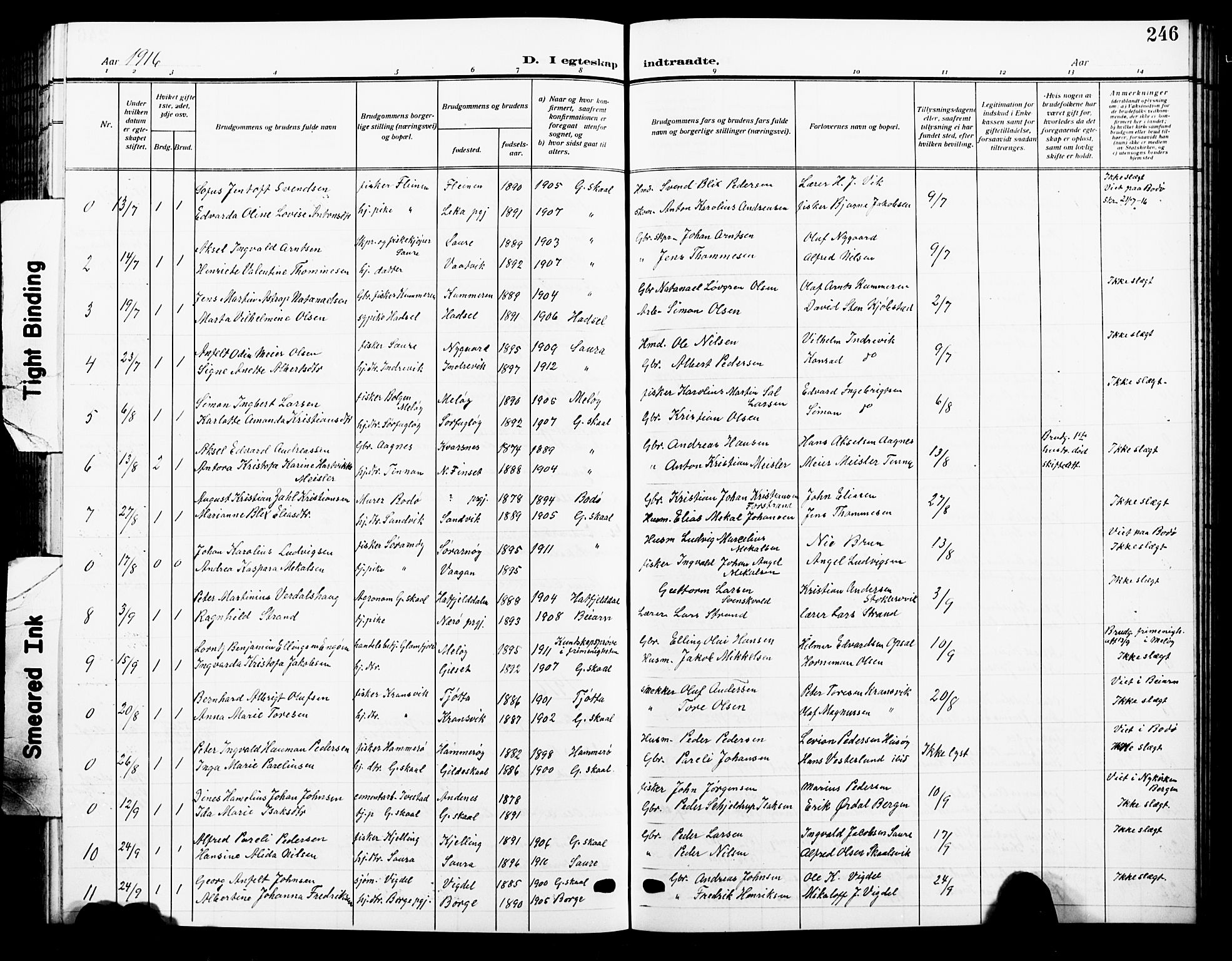 Ministerialprotokoller, klokkerbøker og fødselsregistre - Nordland, AV/SAT-A-1459/805/L0110: Parish register (copy) no. 805C06, 1909-1924, p. 246