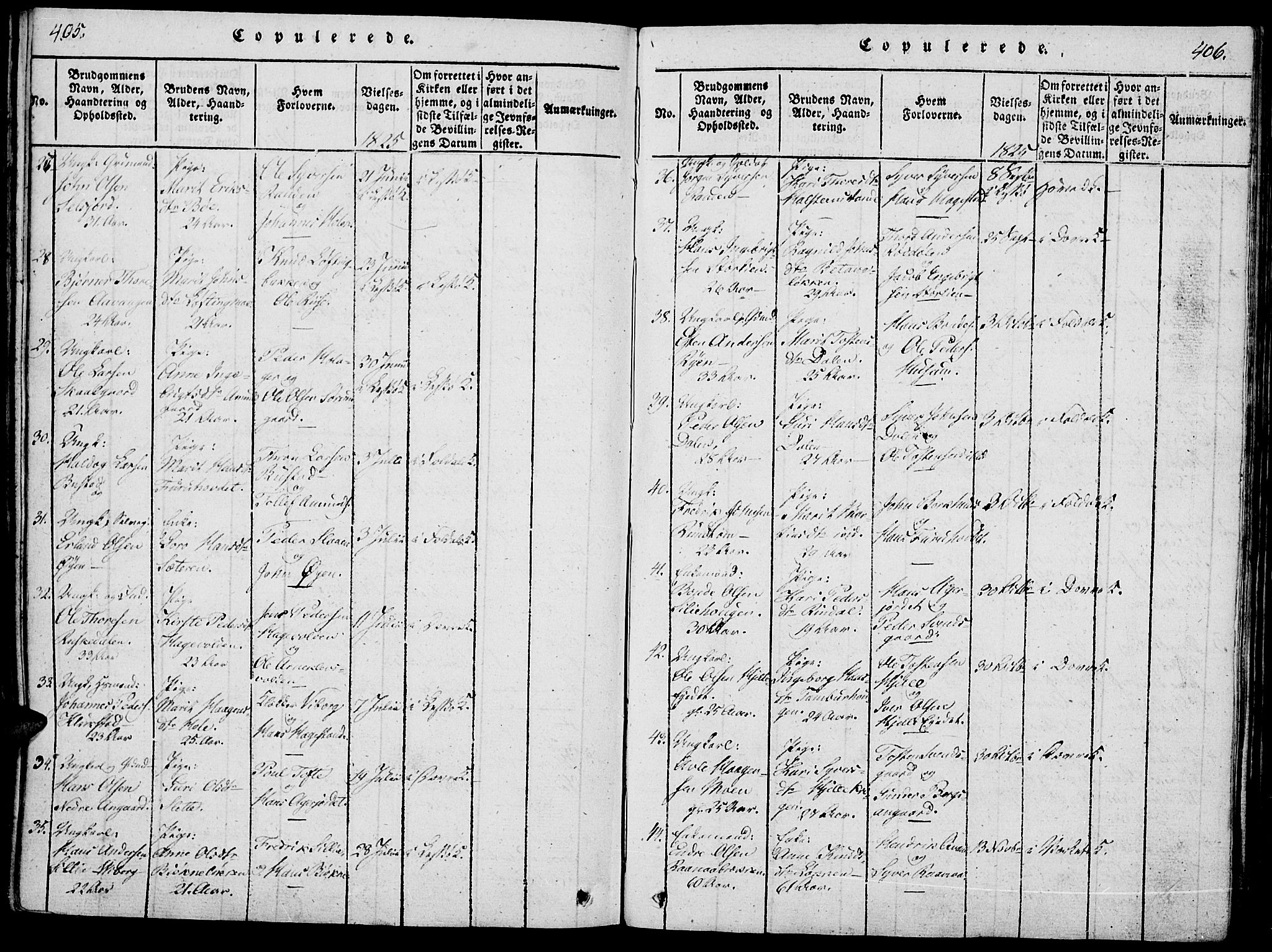 Lesja prestekontor, SAH/PREST-068/H/Ha/Haa/L0004: Parish register (official) no. 4, 1820-1829, p. 405-406