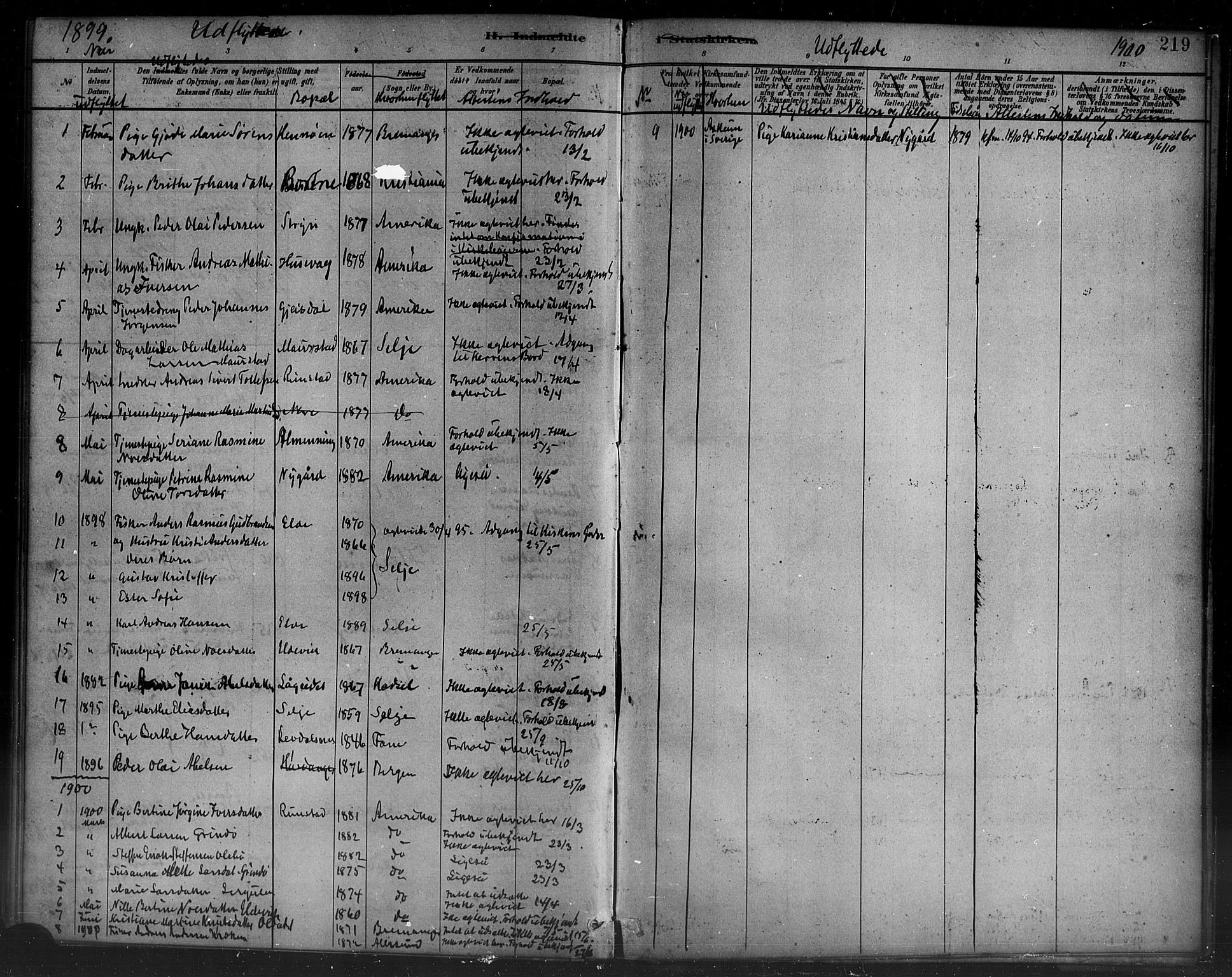 Davik sokneprestembete, SAB/A-79701/H/Haa/Haad/L0001: Parish register (official) no. D 1, 1882-1900, p. 219