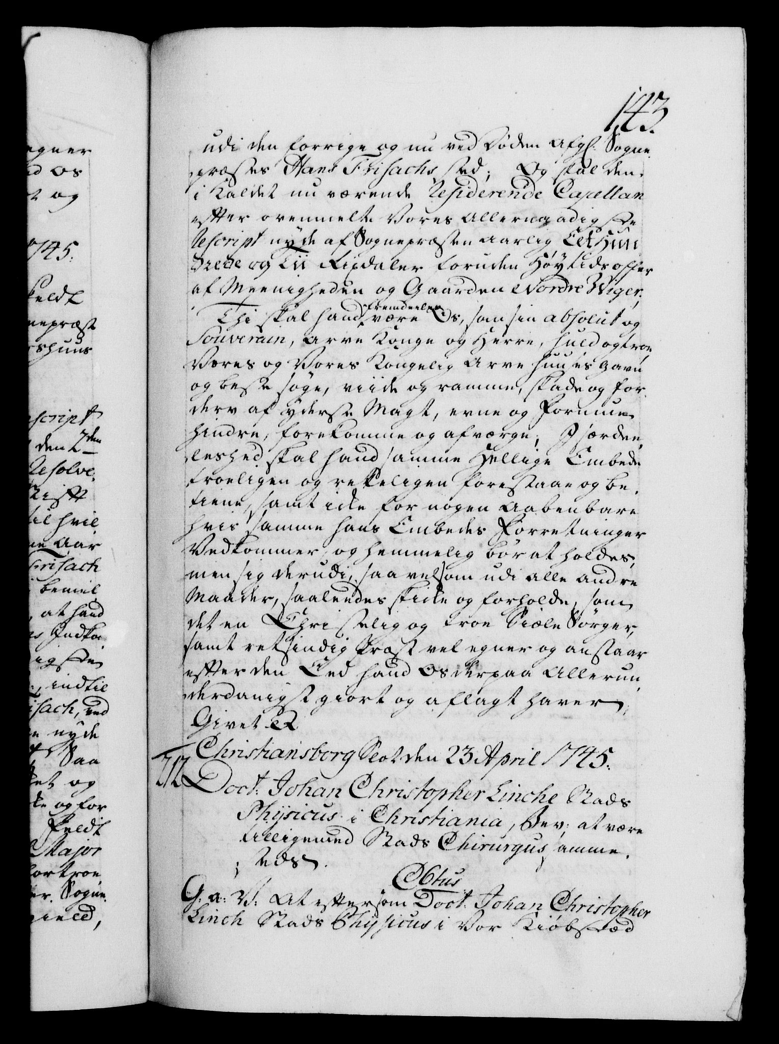 Danske Kanselli 1572-1799, AV/RA-EA-3023/F/Fc/Fca/Fcaa/L0034: Norske registre, 1745-1746, p. 143a