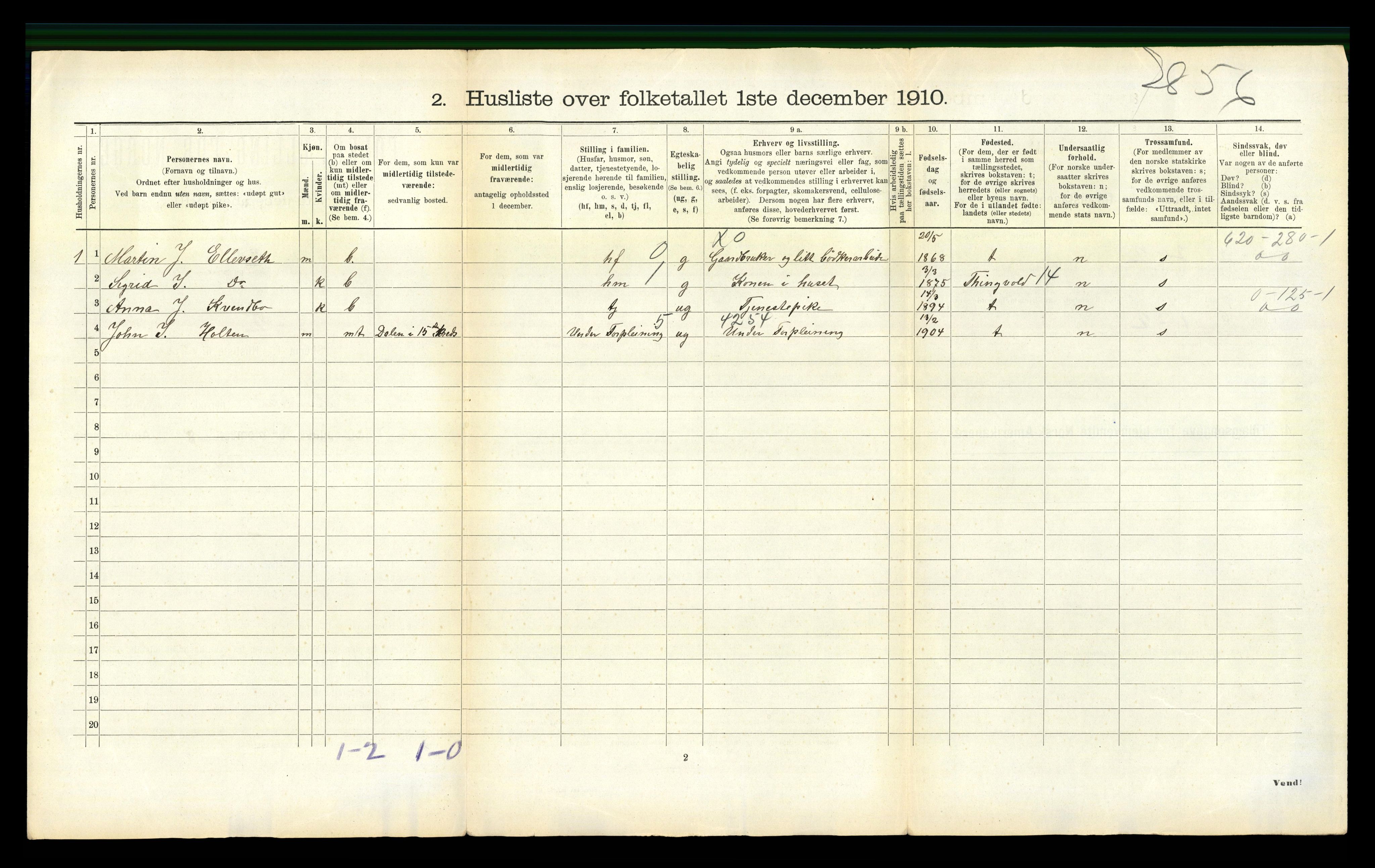 RA, 1910 census for Surnadal, 1910, p. 1012