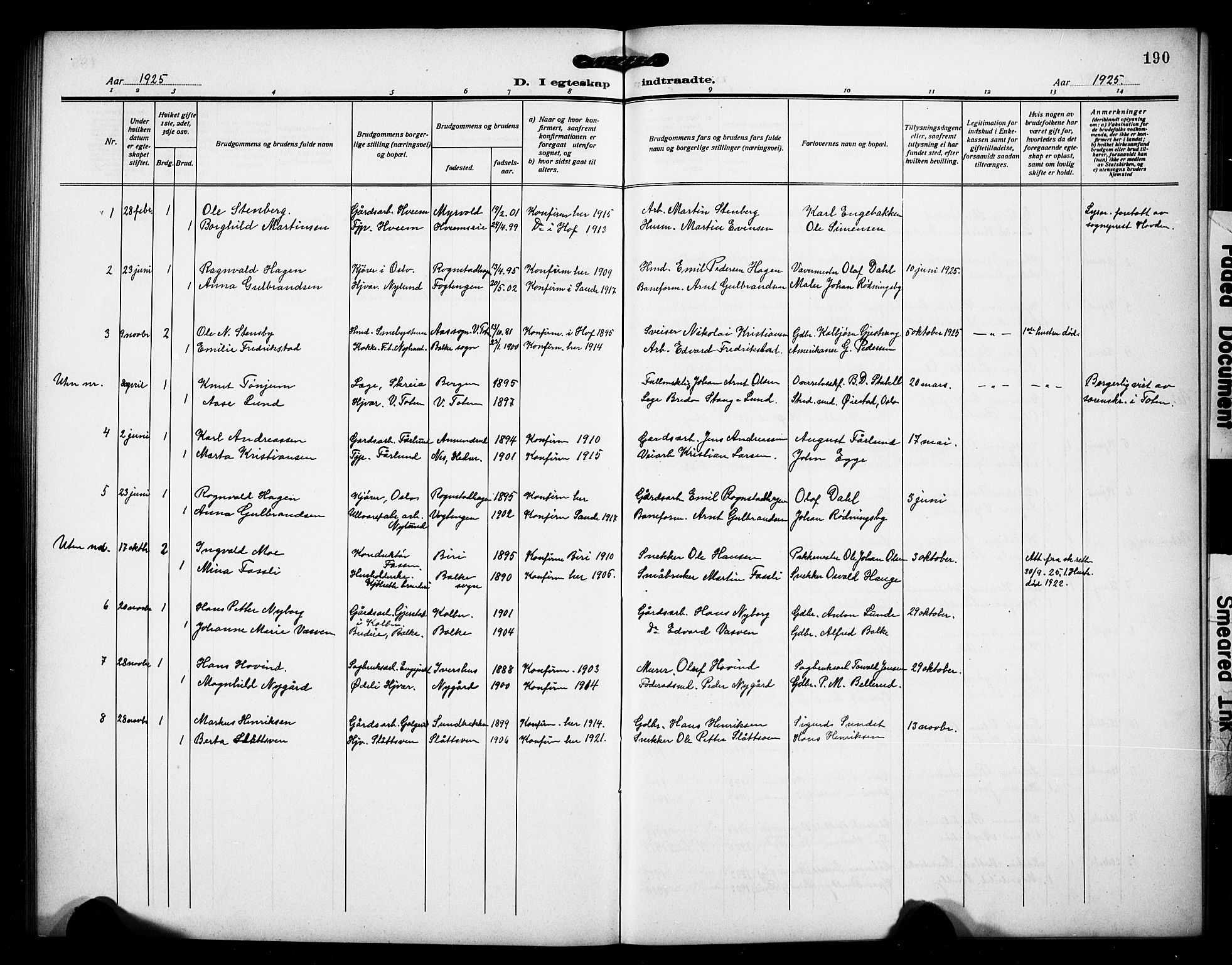 Østre Toten prestekontor, AV/SAH-PREST-104/H/Ha/Hab/L0008: Parish register (copy) no. 8, 1913-1929, p. 190