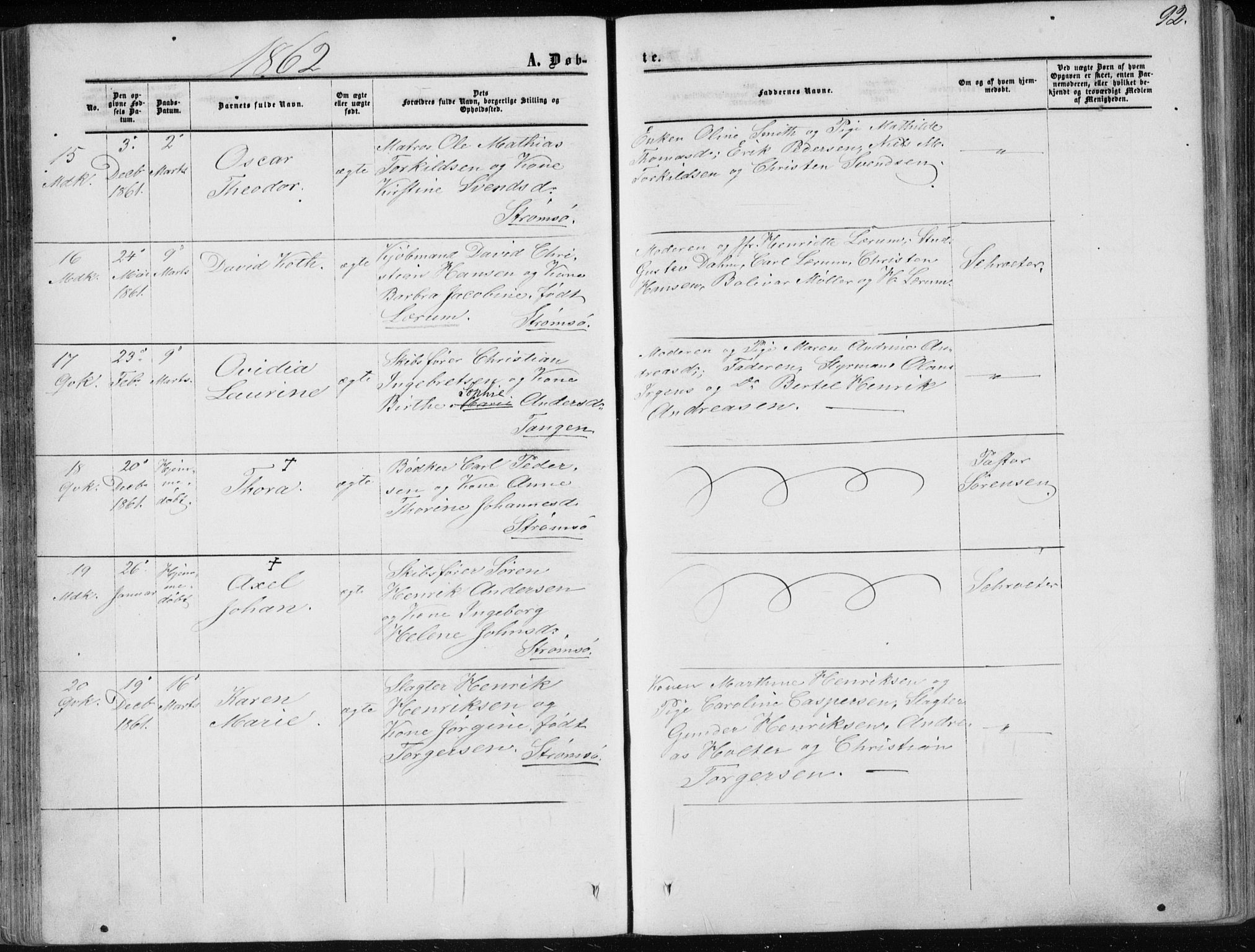 Strømsø kirkebøker, AV/SAKO-A-246/F/Fa/L0015: Parish register (official) no. I 15, 1859-1868, p. 92