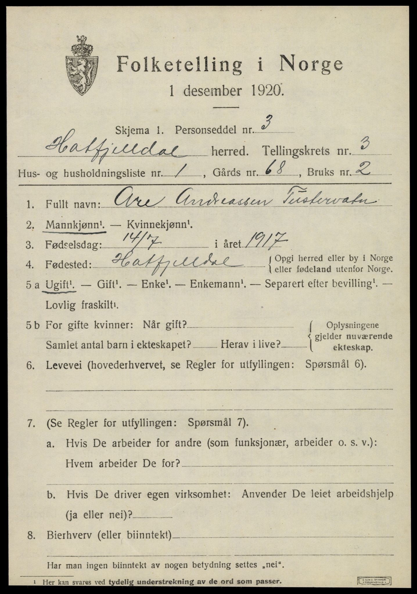 SAT, 1920 census for Hattfjelldal, 1920, p. 790