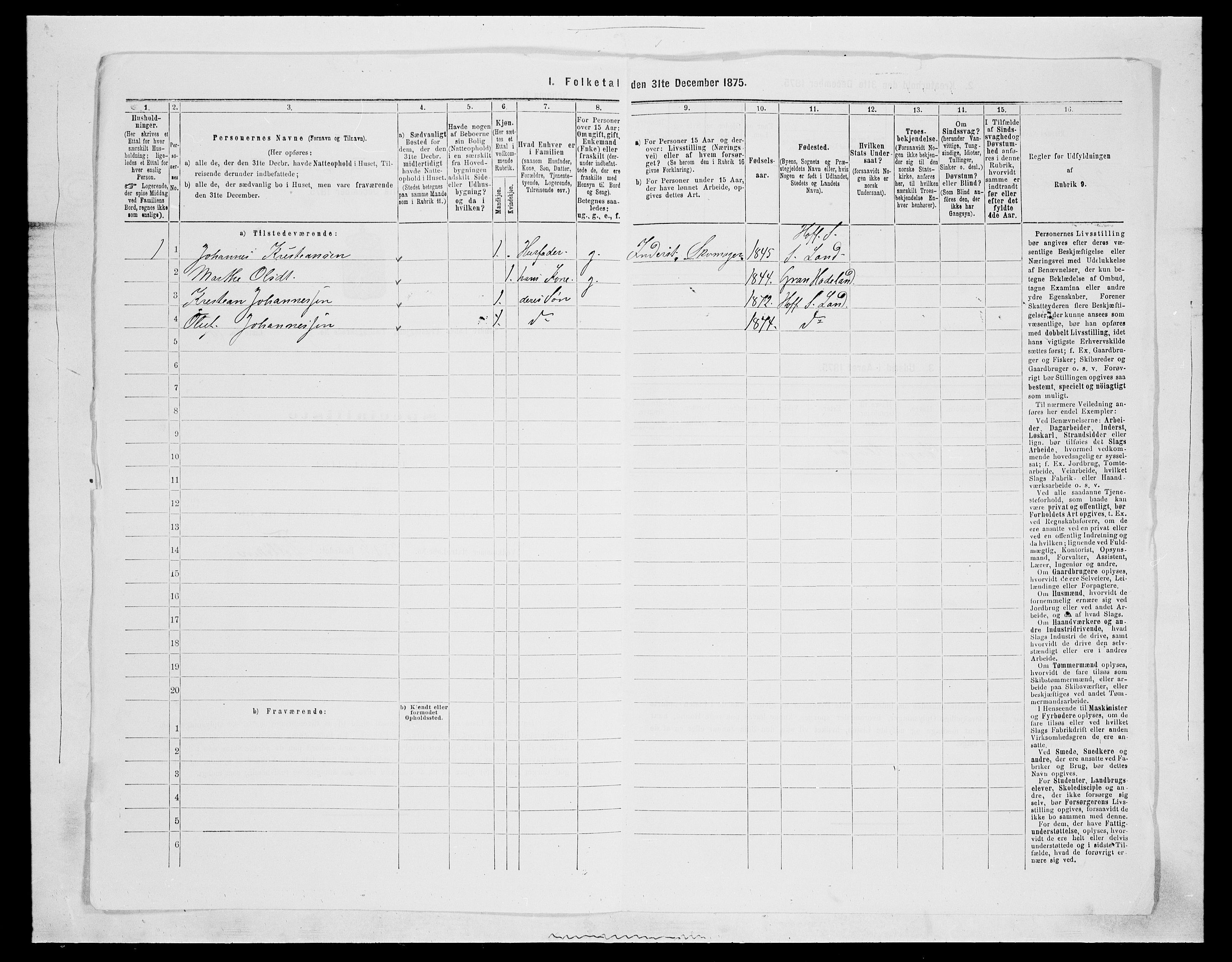 SAH, 1875 census for 0536P Søndre Land, 1875, p. 1457