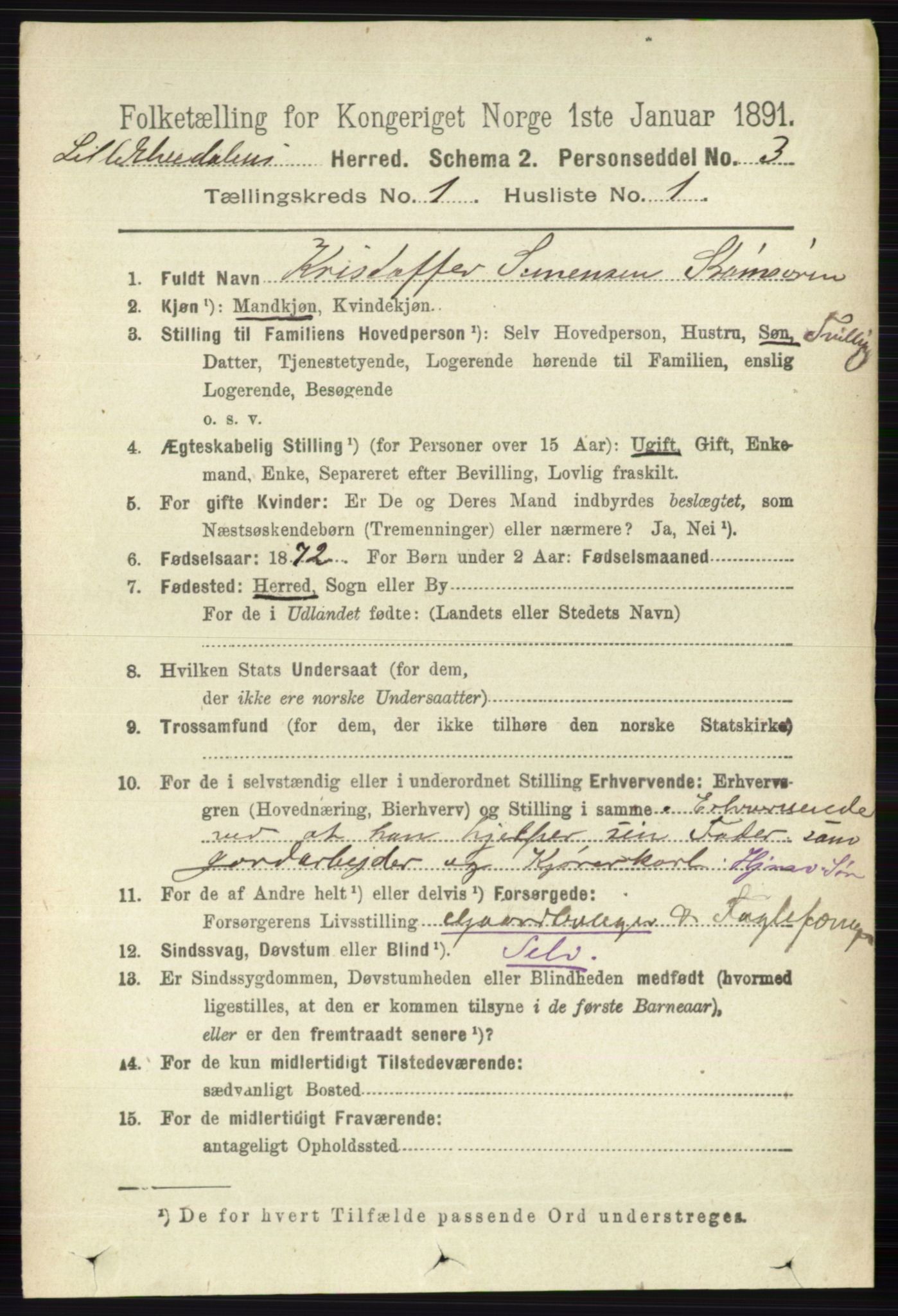 RA, 1891 census for 0438 Lille Elvedalen, 1891, p. 92