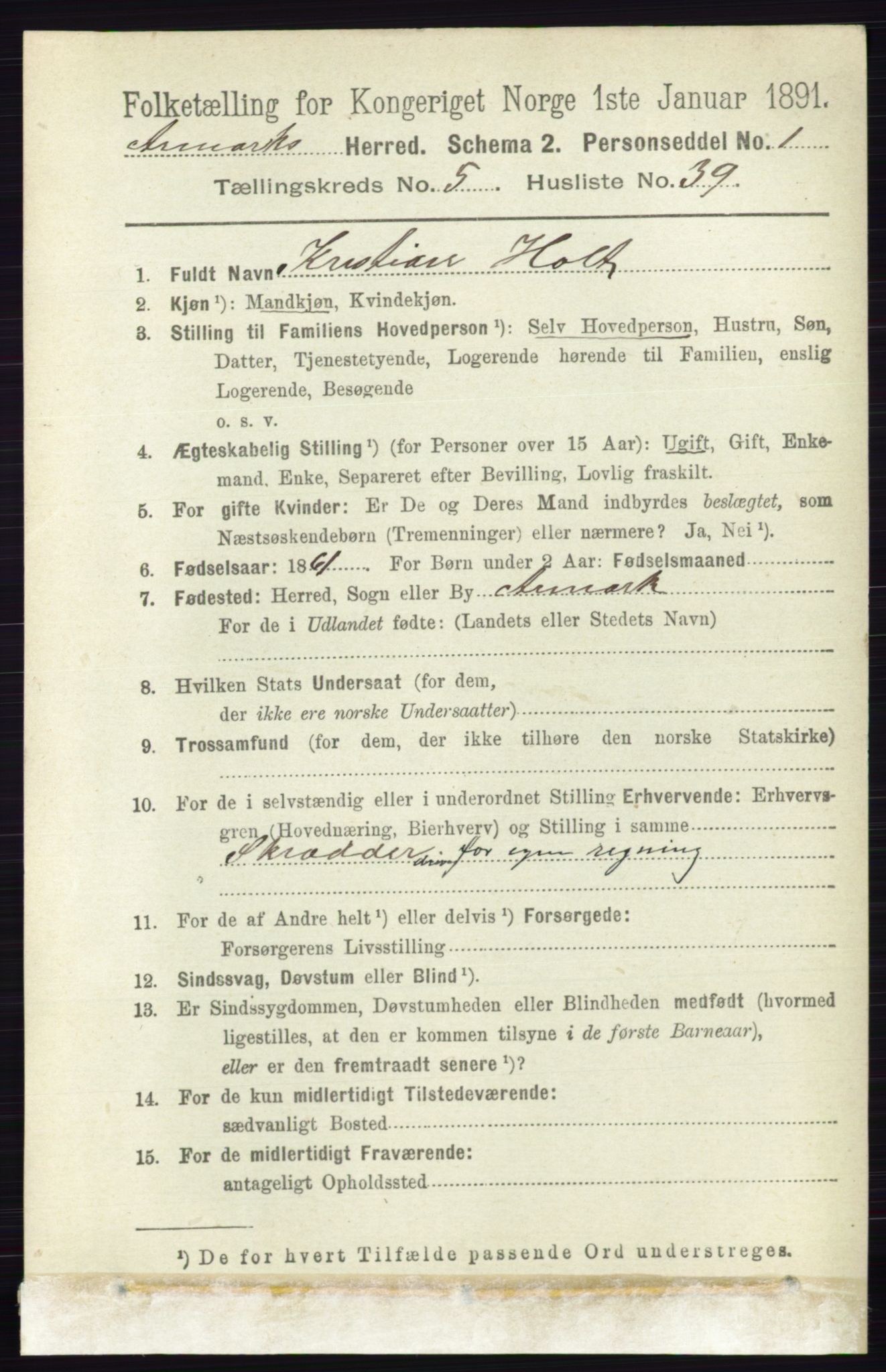 RA, 1891 census for 0118 Aremark, 1891, p. 2679