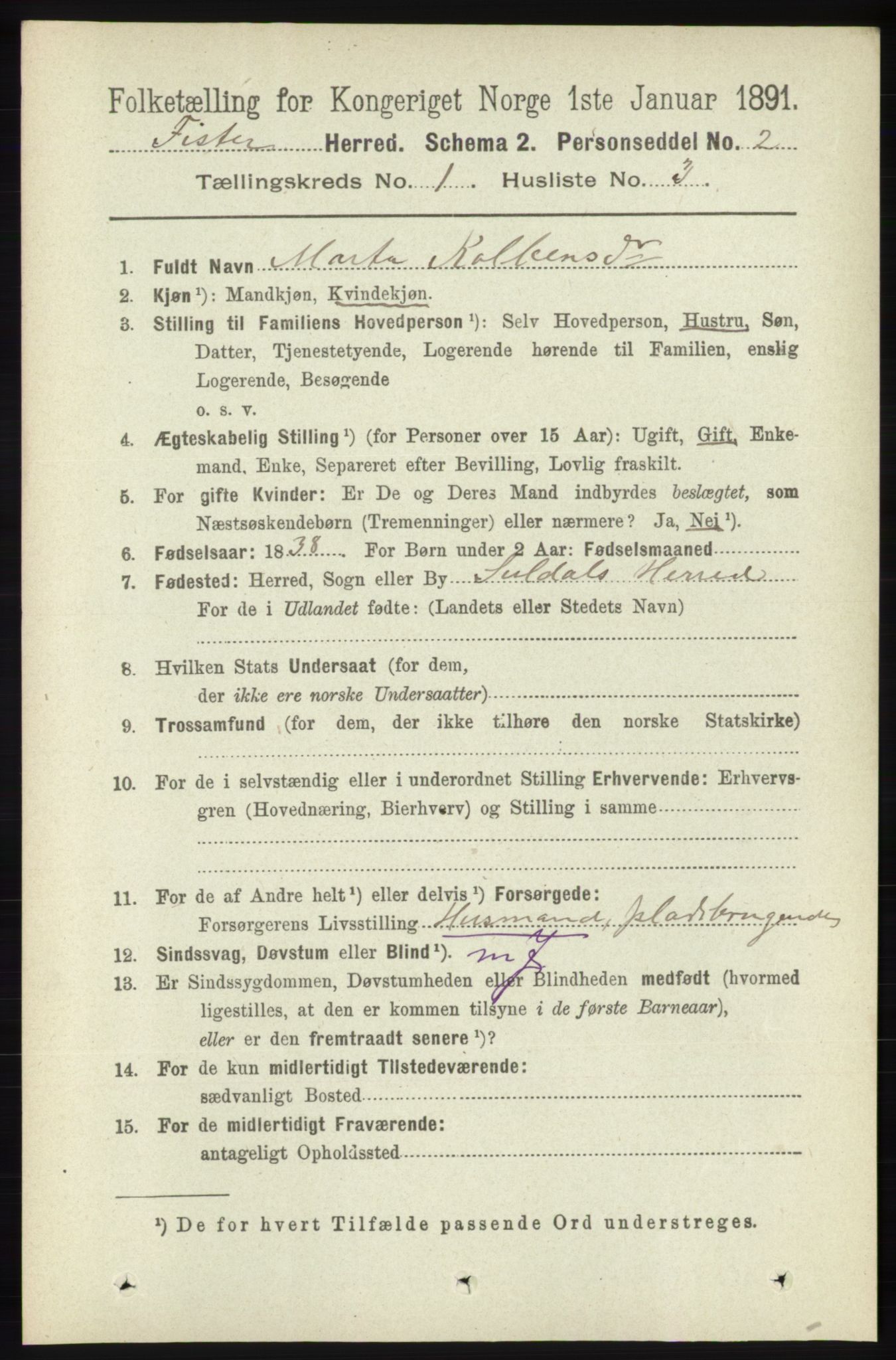 RA, 1891 census for 1132 Fister, 1891, p. 74