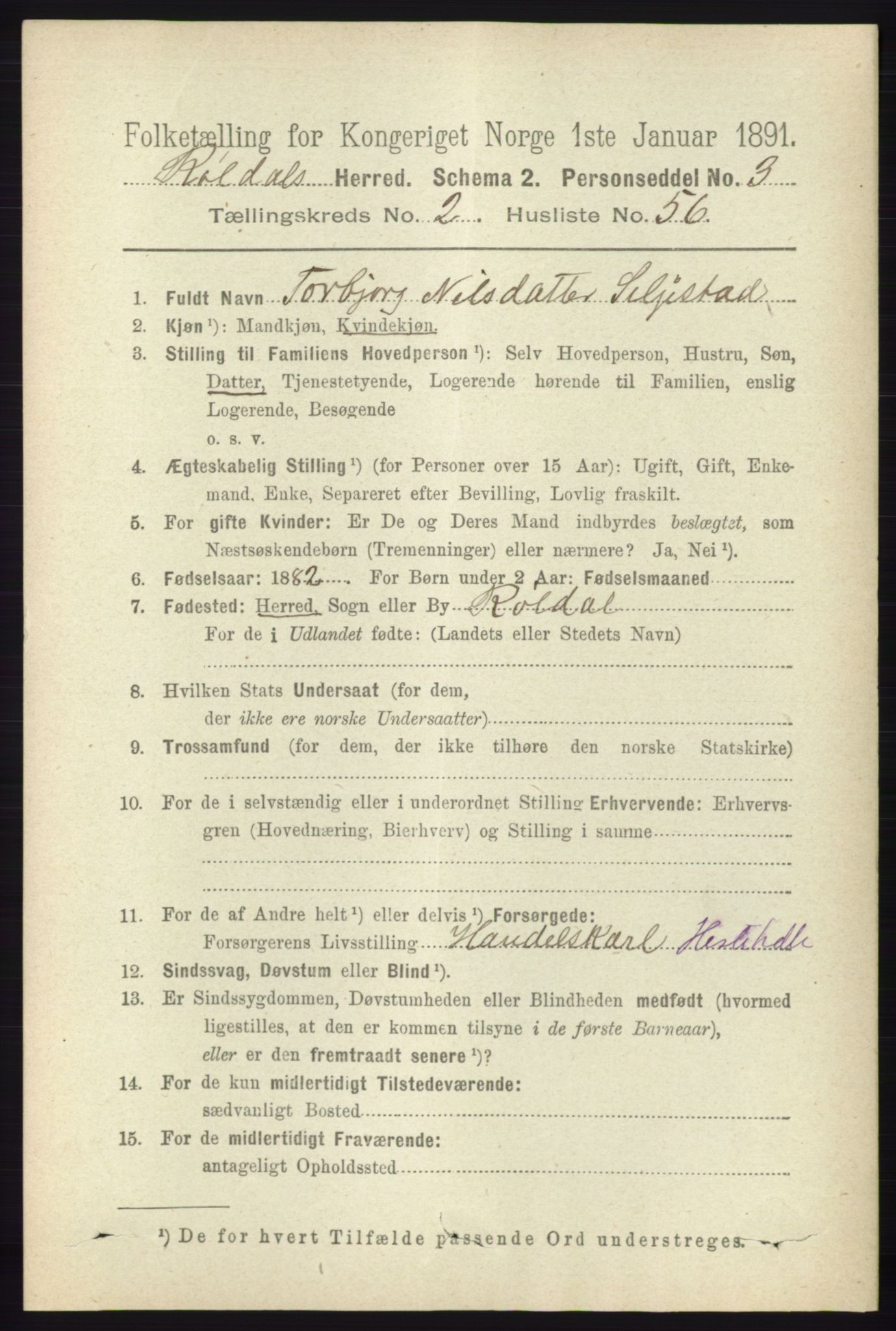 RA, 1891 census for 1229 Røldal, 1891, p. 841