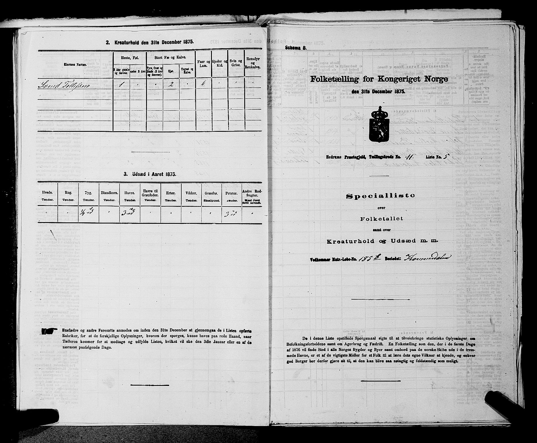 SAKO, 1875 census for 0727P Hedrum, 1875, p. 1040