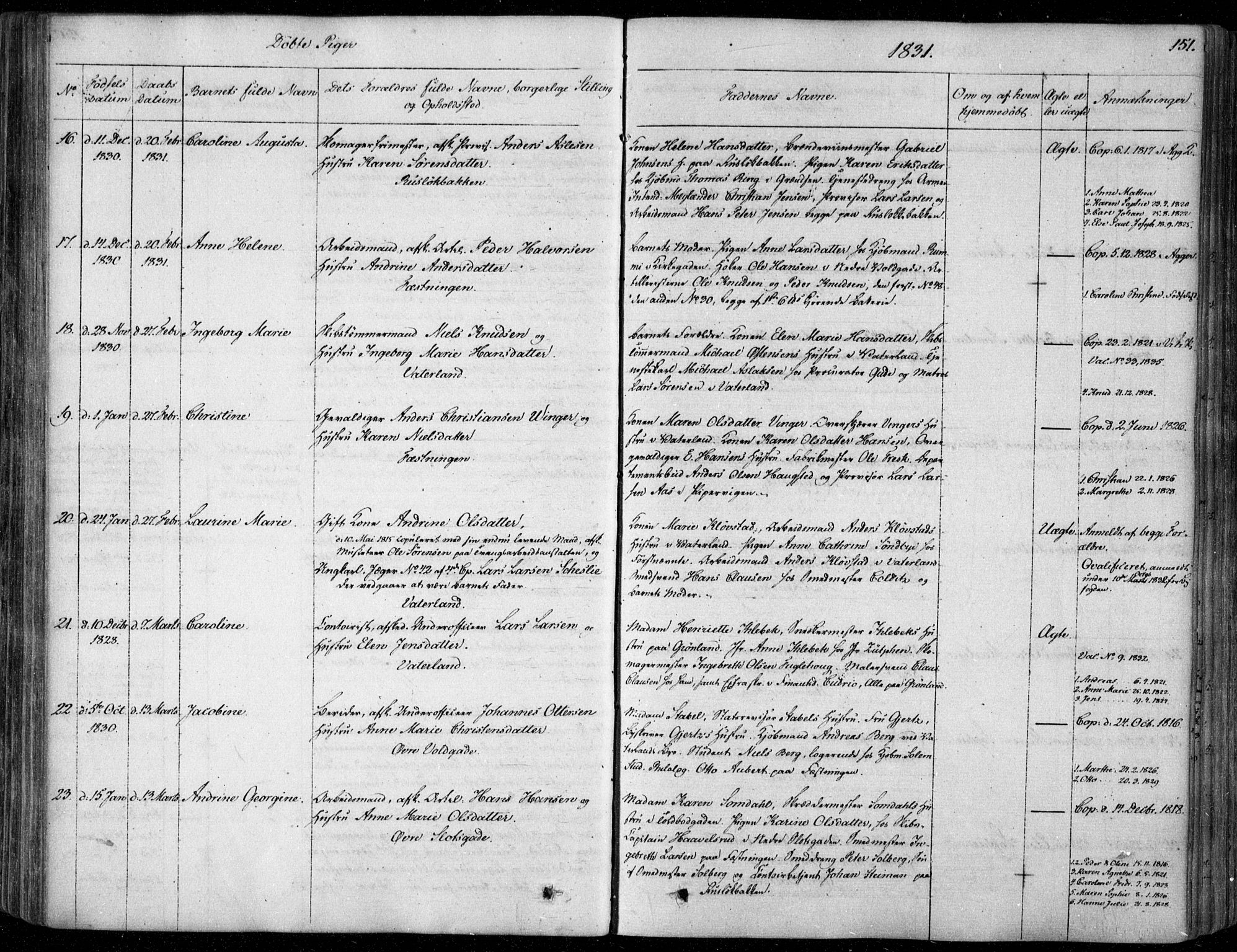 Garnisonsmenigheten Kirkebøker, SAO/A-10846/F/Fa/L0006: Parish register (official) no. 6, 1828-1841, p. 151