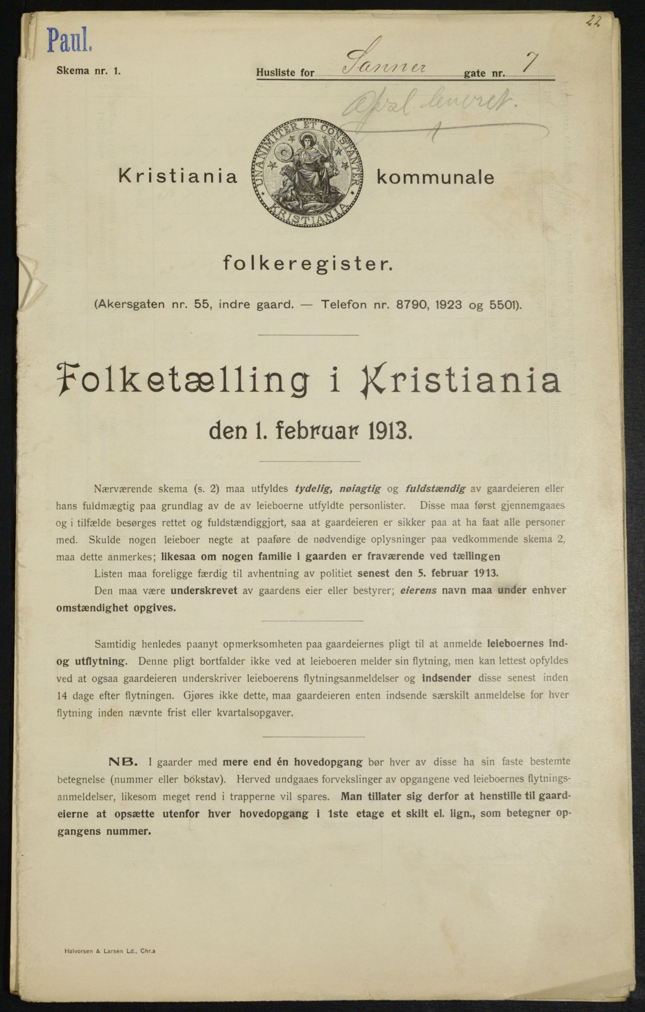 OBA, Municipal Census 1913 for Kristiania, 1913, p. 88469