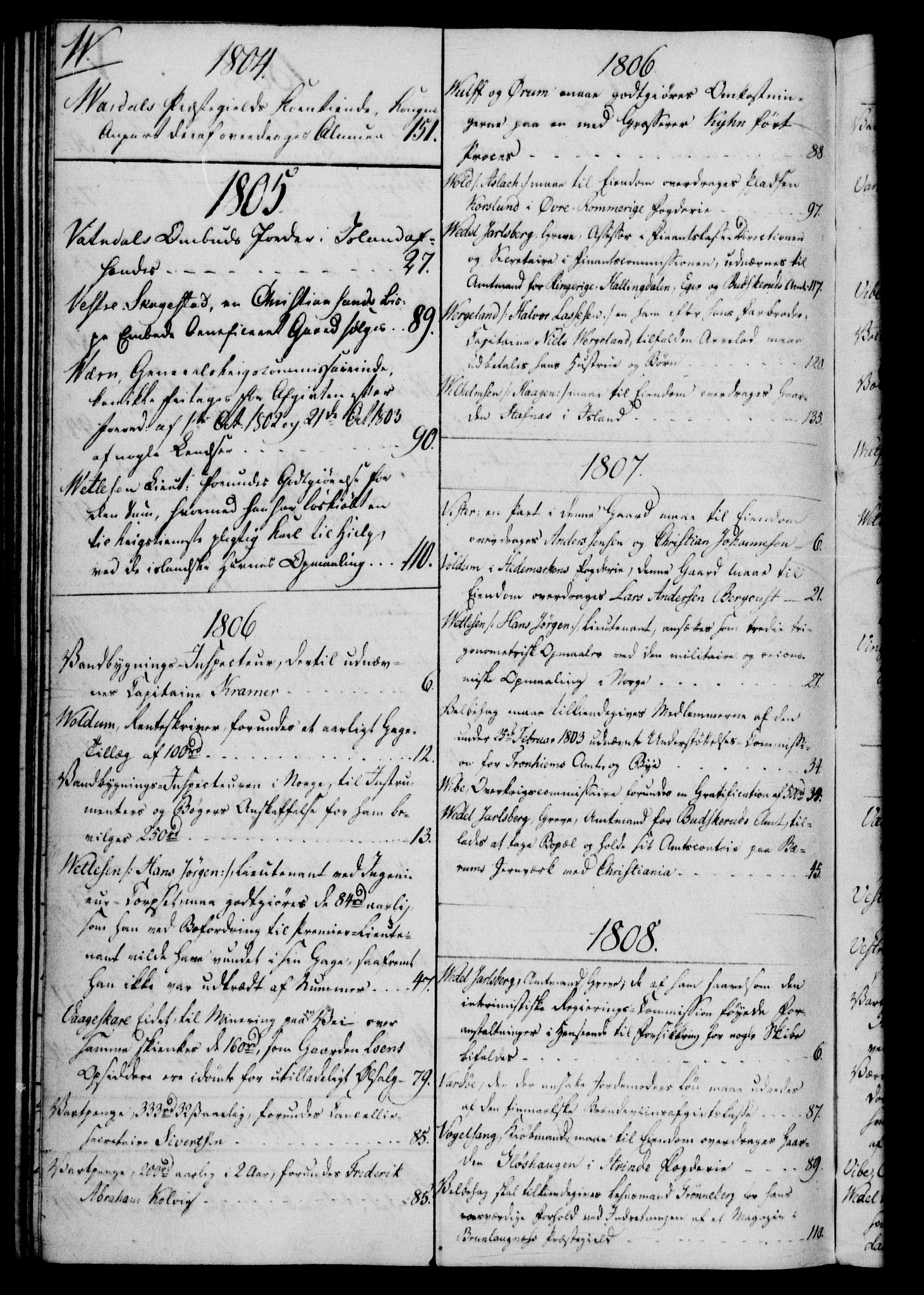 Rentekammeret, Kammerkanselliet, RA/EA-3111/G/Gf/Gfb/L0016: Register til norske relasjons- og resolusjonsprotokoller (merket RK 52.111), 1801-1814, p. 181