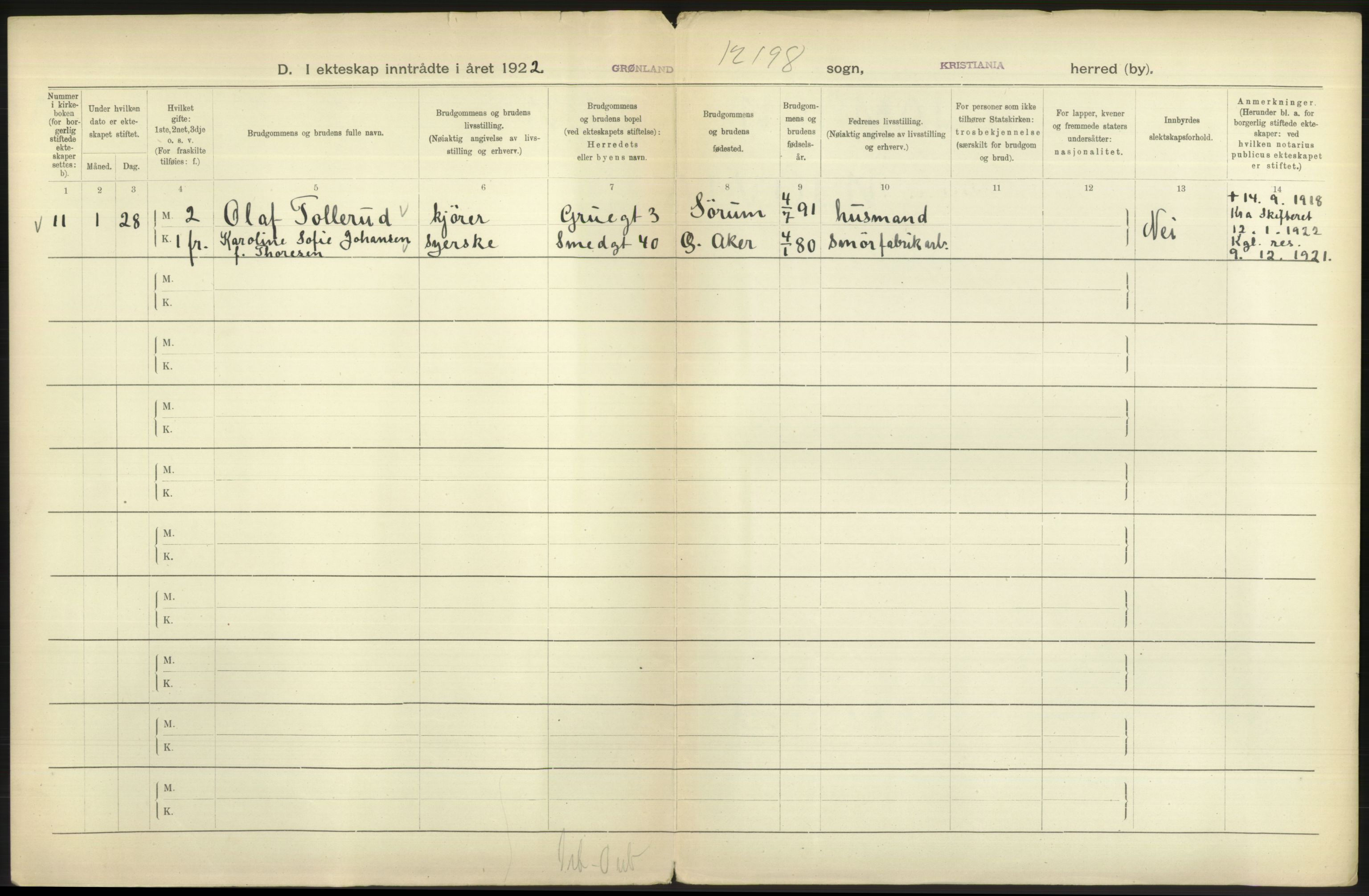 Statistisk sentralbyrå, Sosiodemografiske emner, Befolkning, AV/RA-S-2228/D/Df/Dfc/Dfcb/L0008: Kristiania: Gifte, 1922, p. 368