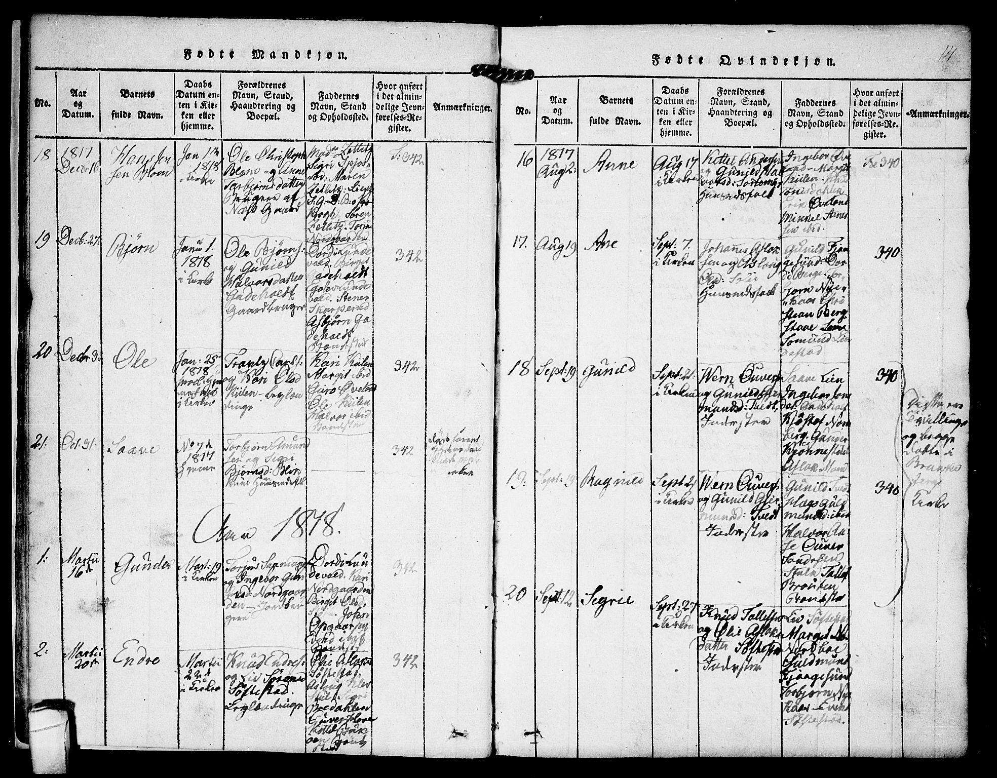 Kviteseid kirkebøker, SAKO/A-276/F/Fa/L0005: Parish register (official) no. I 5, 1815-1836, p. 14