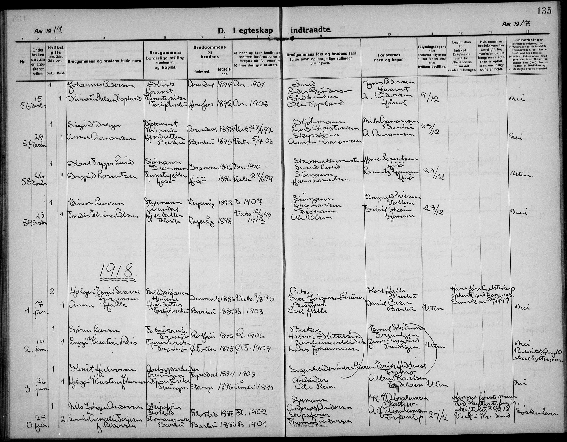 Barbu sokneprestkontor, AV/SAK-1111-0003/F/Fb/L0004: Parish register (copy) no. B 4, 1911-1936, p. 135