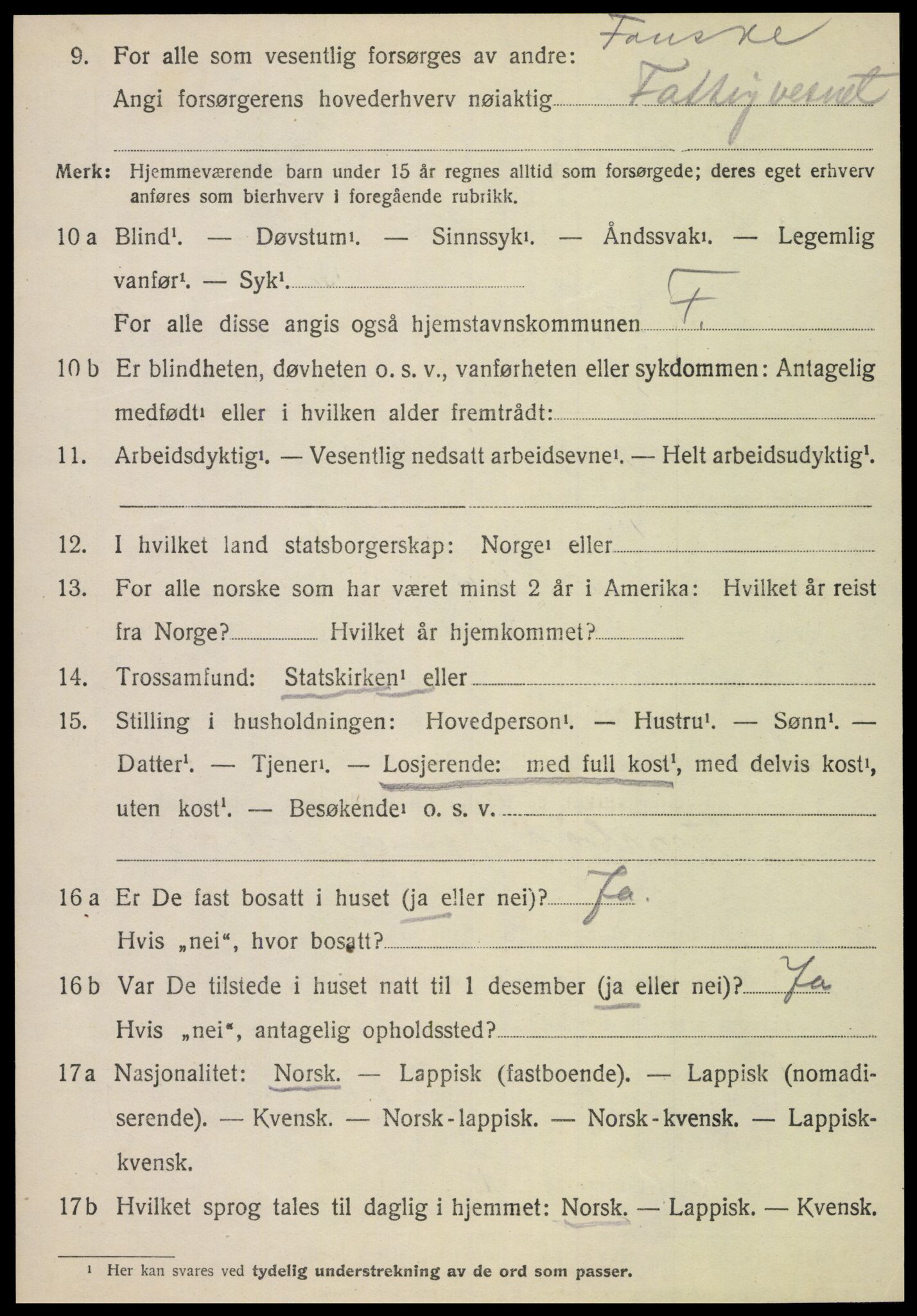 SAT, 1920 census for Fauske, 1920, p. 8179