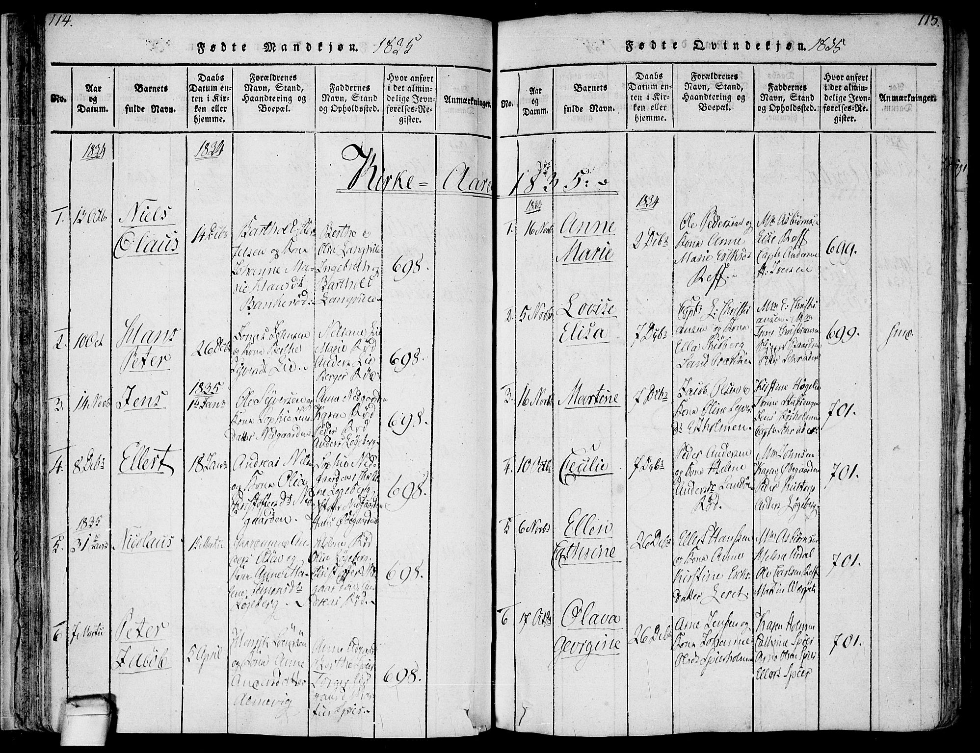 Hvaler prestekontor Kirkebøker, SAO/A-2001/F/Fa/L0005: Parish register (official) no. I 5, 1816-1845, p. 114-115