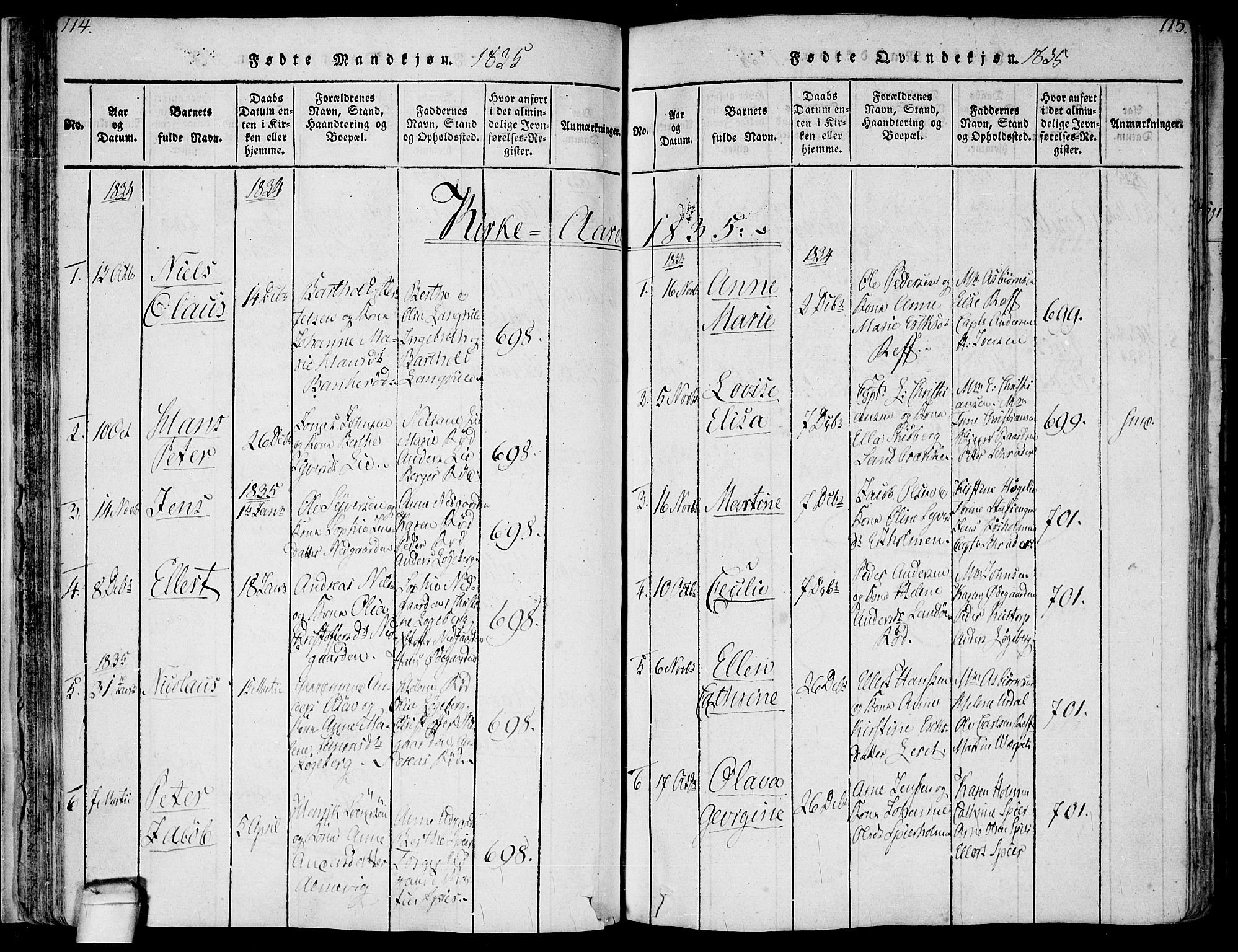 Hvaler prestekontor Kirkebøker, AV/SAO-A-2001/F/Fa/L0005: Parish register (official) no. I 5, 1816-1845, p. 114-115