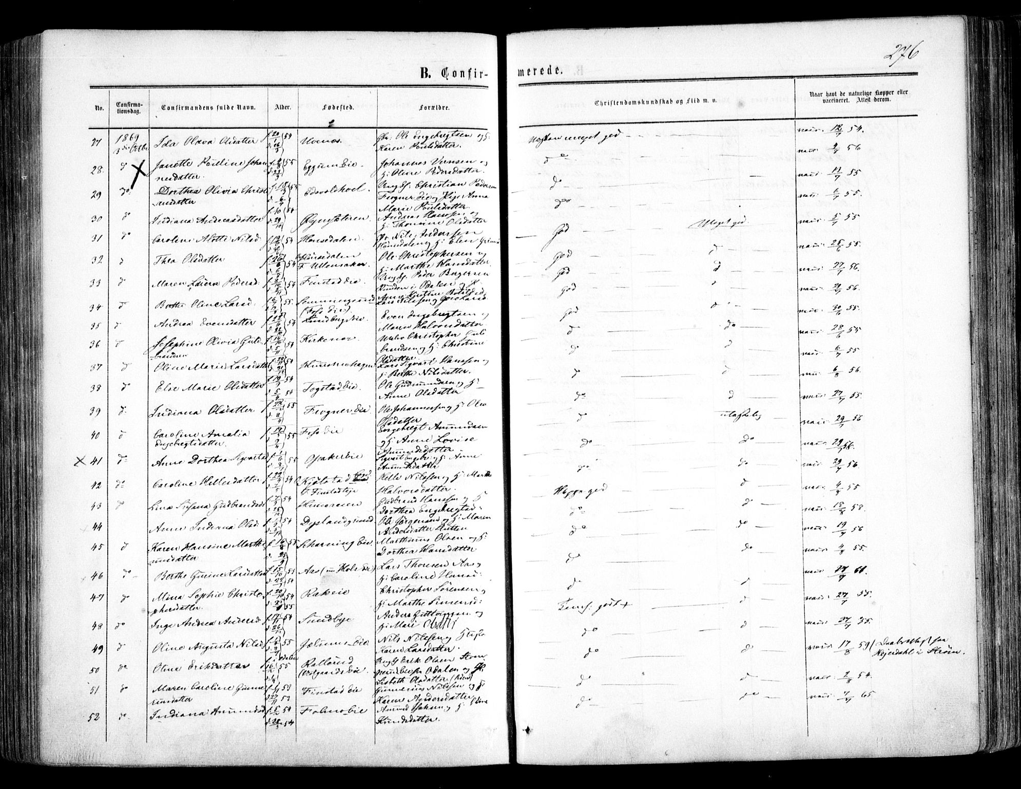 Nes prestekontor Kirkebøker, AV/SAO-A-10410/F/Fa/L0008: Parish register (official) no. I 8, 1859-1874, p. 276