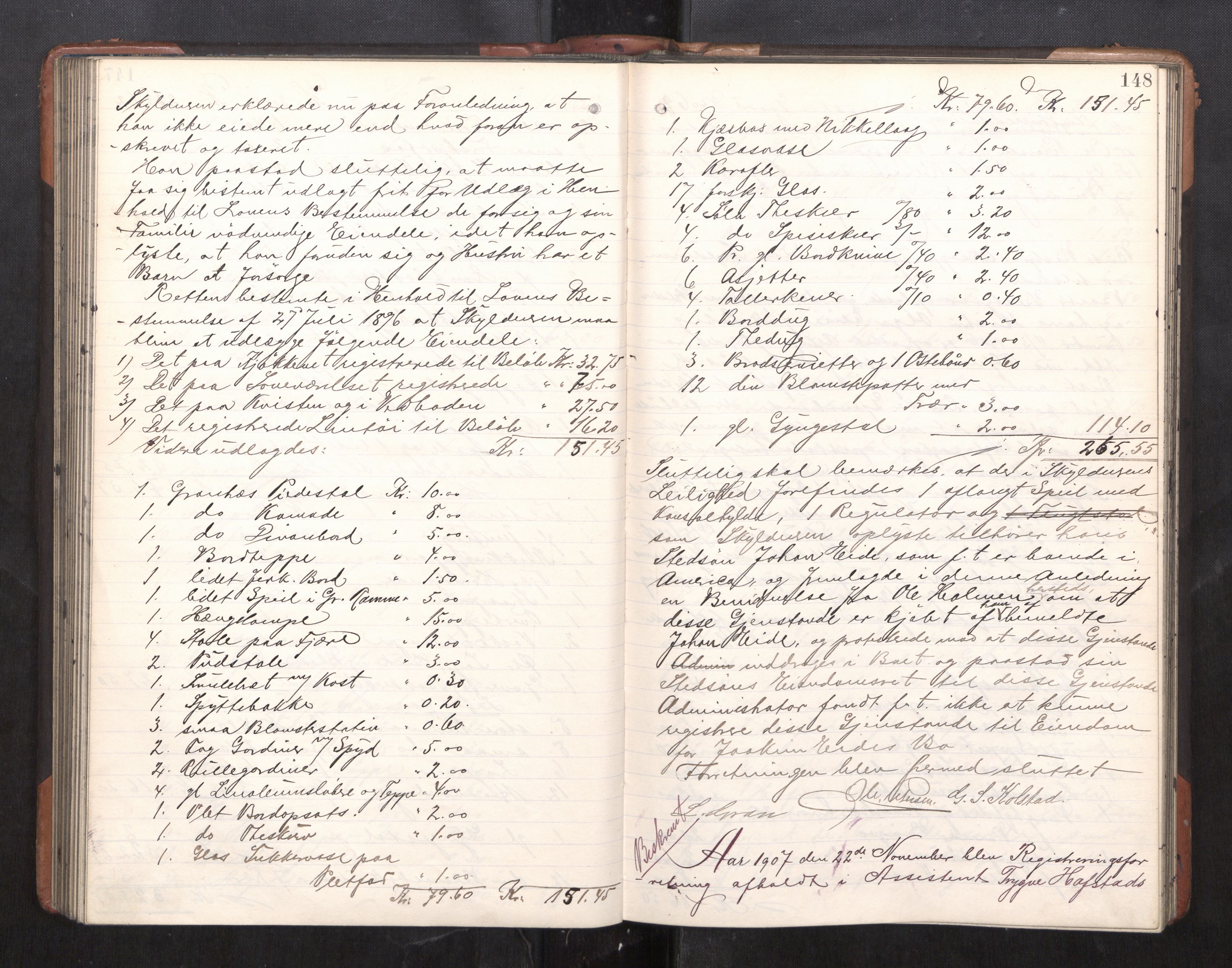 Trondheim byfogd, AV/SAT-A-0003/1/3/3C/L0025: Skifteregistreringsprotokoll - 24/1-14/7. (u/ register), 1906-1909, p. 148