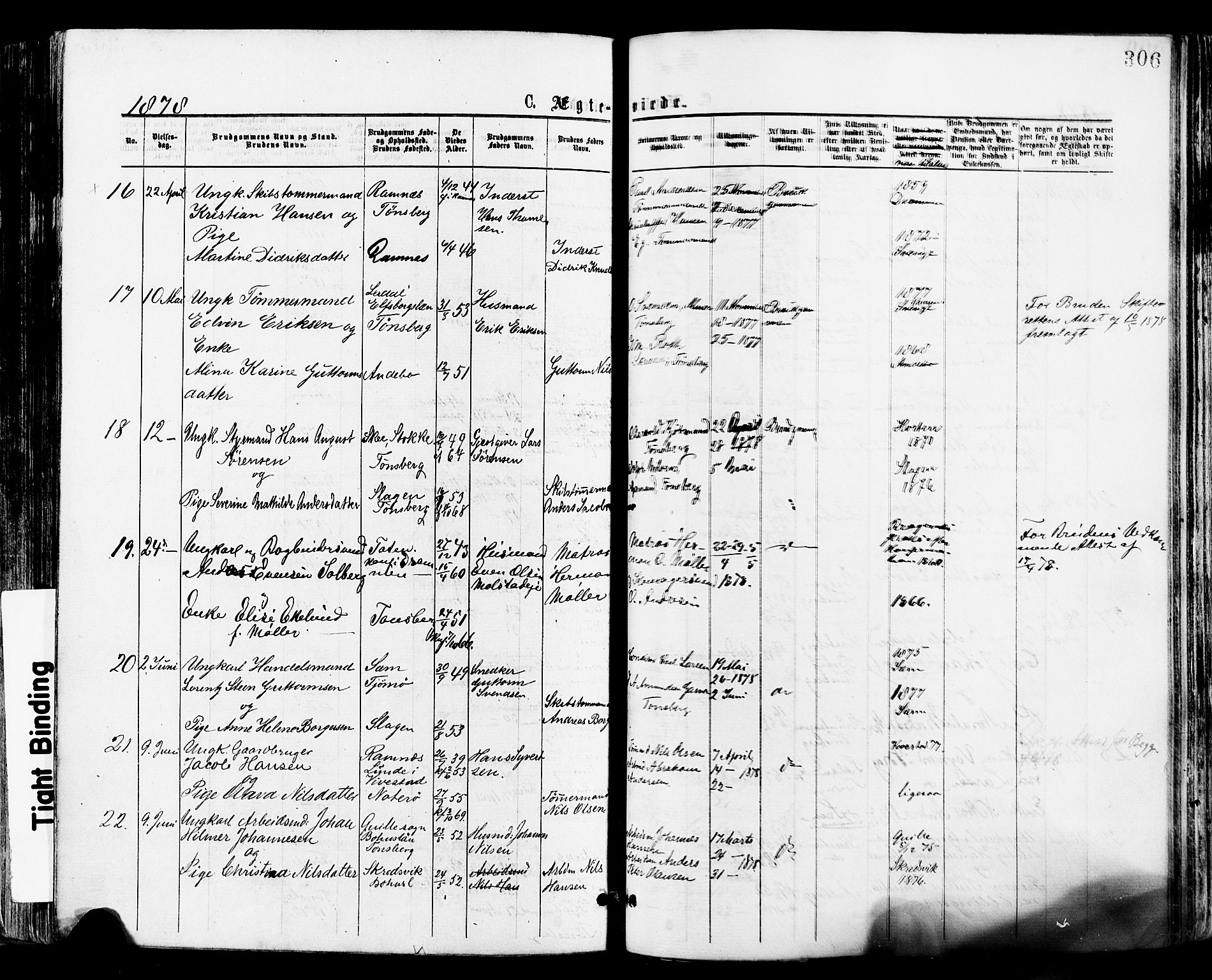 Tønsberg kirkebøker, AV/SAKO-A-330/F/Fa/L0010: Parish register (official) no. I 10, 1874-1880, p. 306