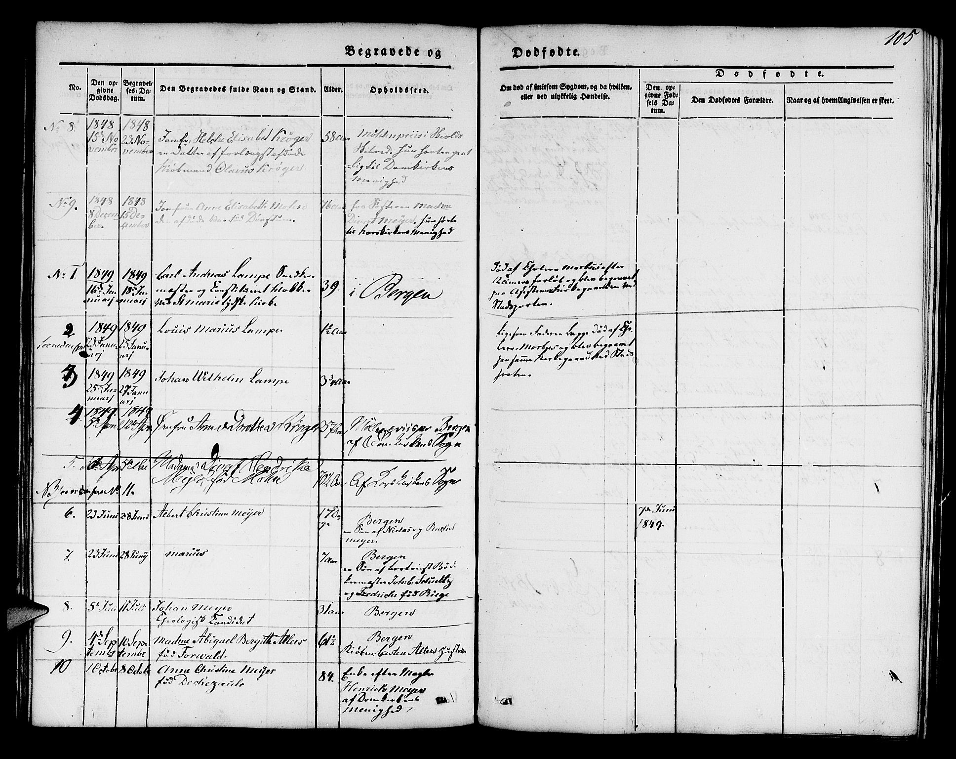 Mariakirken Sokneprestembete, SAB/A-76901/H/Hab/L0002: Parish register (copy) no. A 2, 1846-1862, p. 105