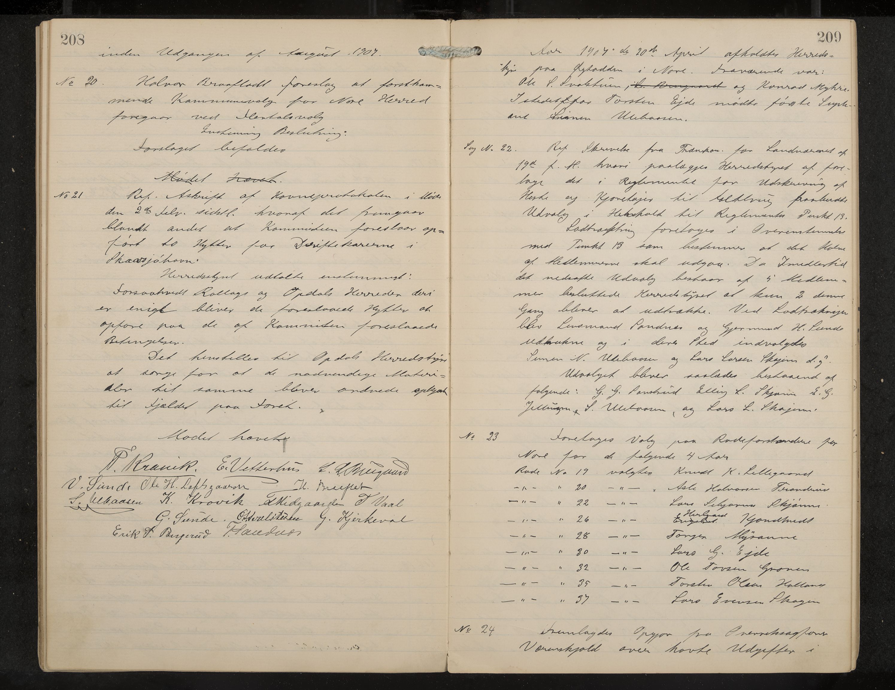 Nore formannskap og sentraladministrasjon, IKAK/0633021-2/A/Aa/L0001: Møtebok, 1901-1911, p. 208-209