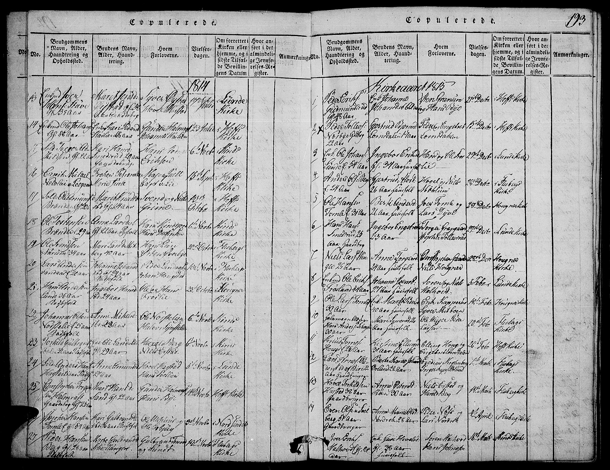 Land prestekontor, SAH/PREST-120/H/Ha/Haa/L0007: Parish register (official) no. 7, 1814-1830, p. 193