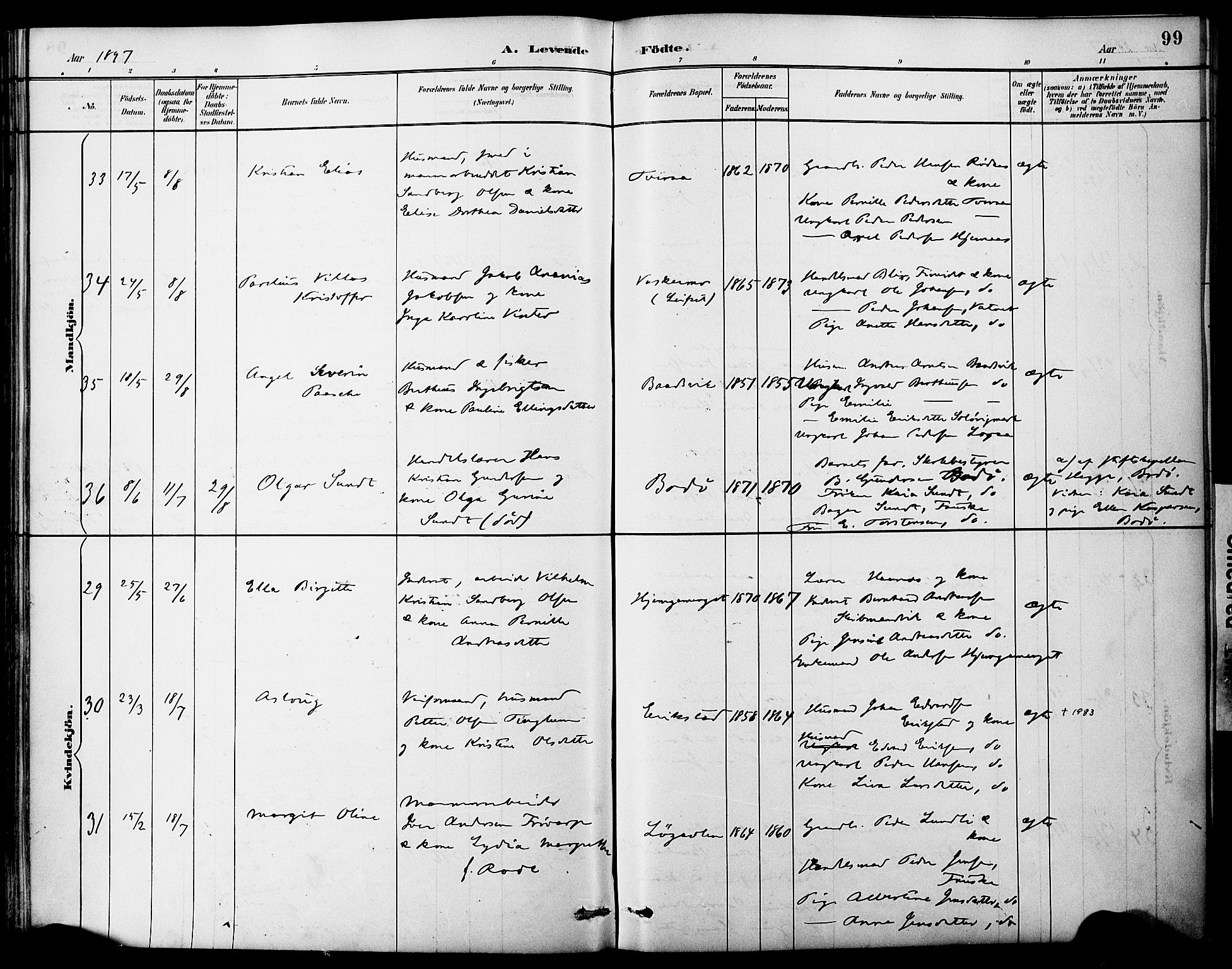 Ministerialprotokoller, klokkerbøker og fødselsregistre - Nordland, AV/SAT-A-1459/849/L0690: Parish register (official) no. 849A02, 1890-1897, p. 99