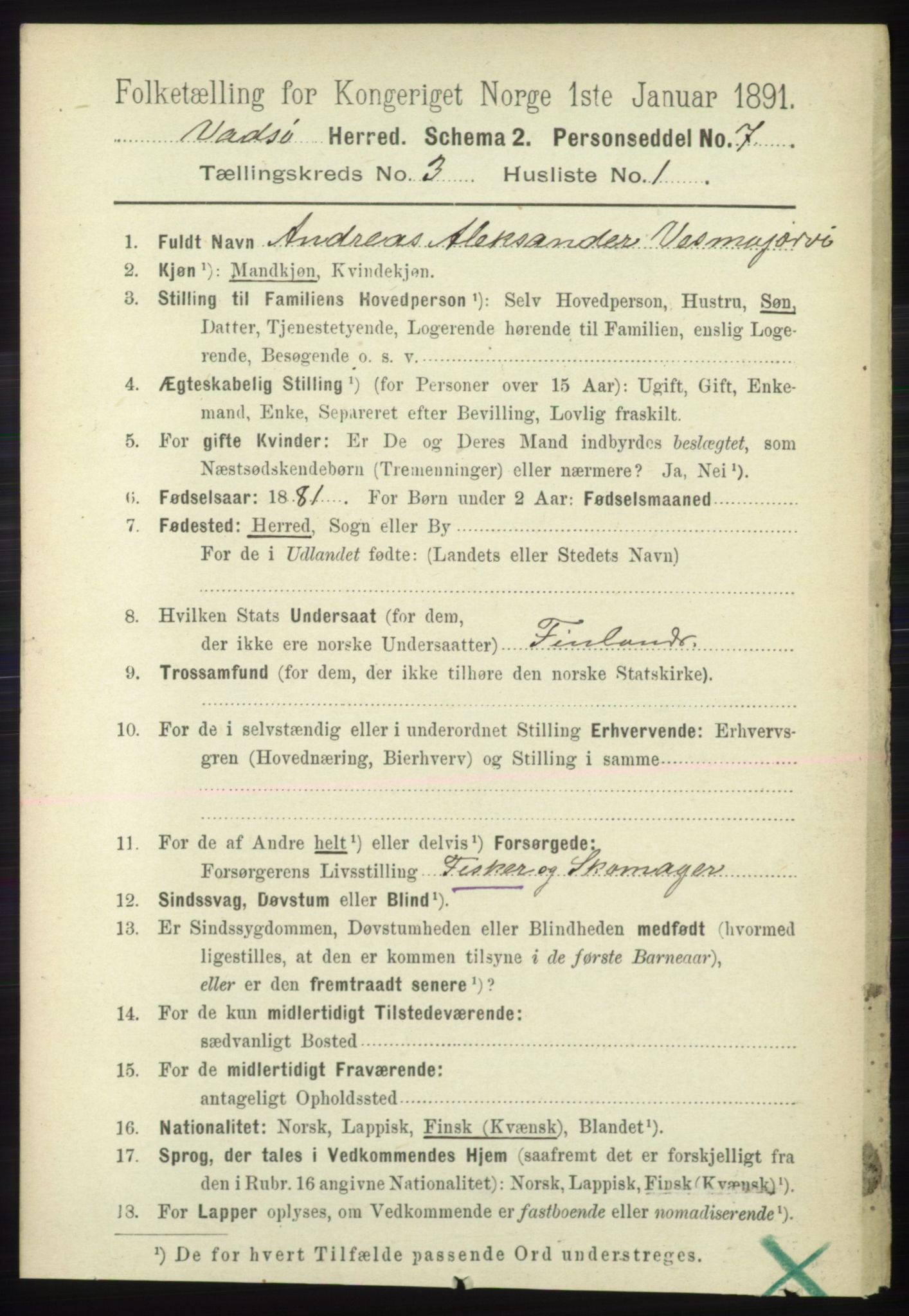 RA, 1891 census for 2029 Vadsø, 1891, p. 829