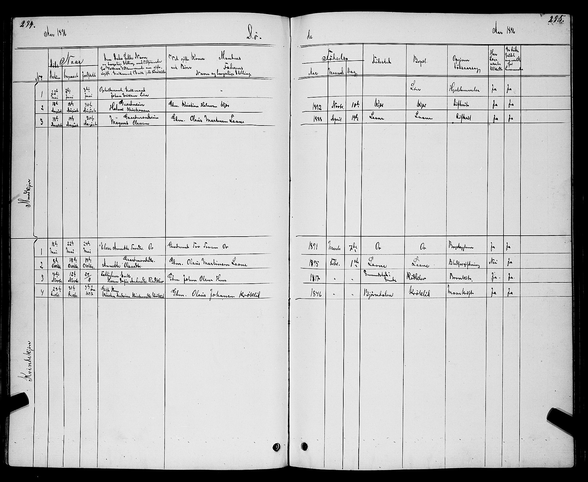 Ramnes kirkebøker, SAKO/A-314/G/Gc/L0001: Parish register (copy) no. III 1, 1869-1903, p. 294-295