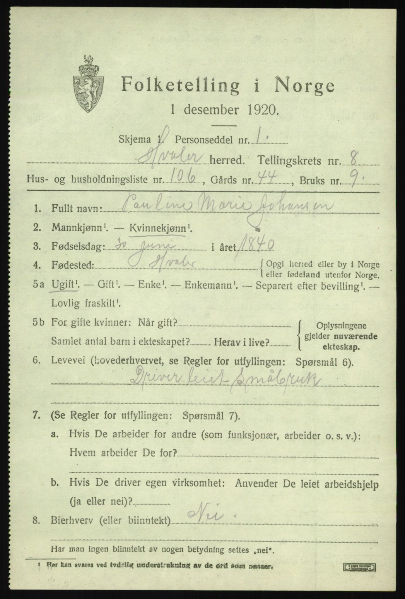 SAO, 1920 census for Hvaler, 1920, p. 8582