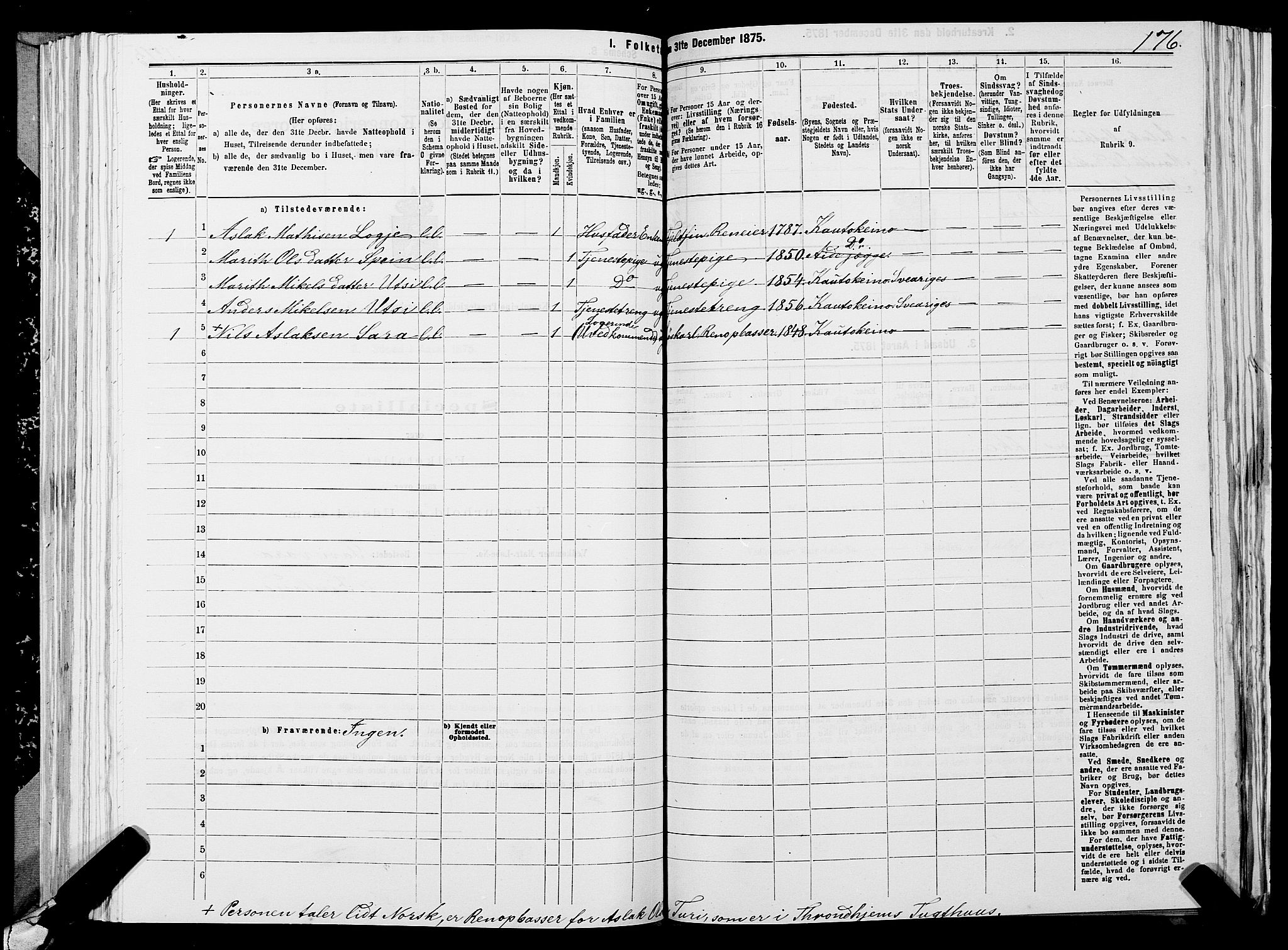 SATØ, 1875 census for 2011P Kautokeino, 1875, p. 1176