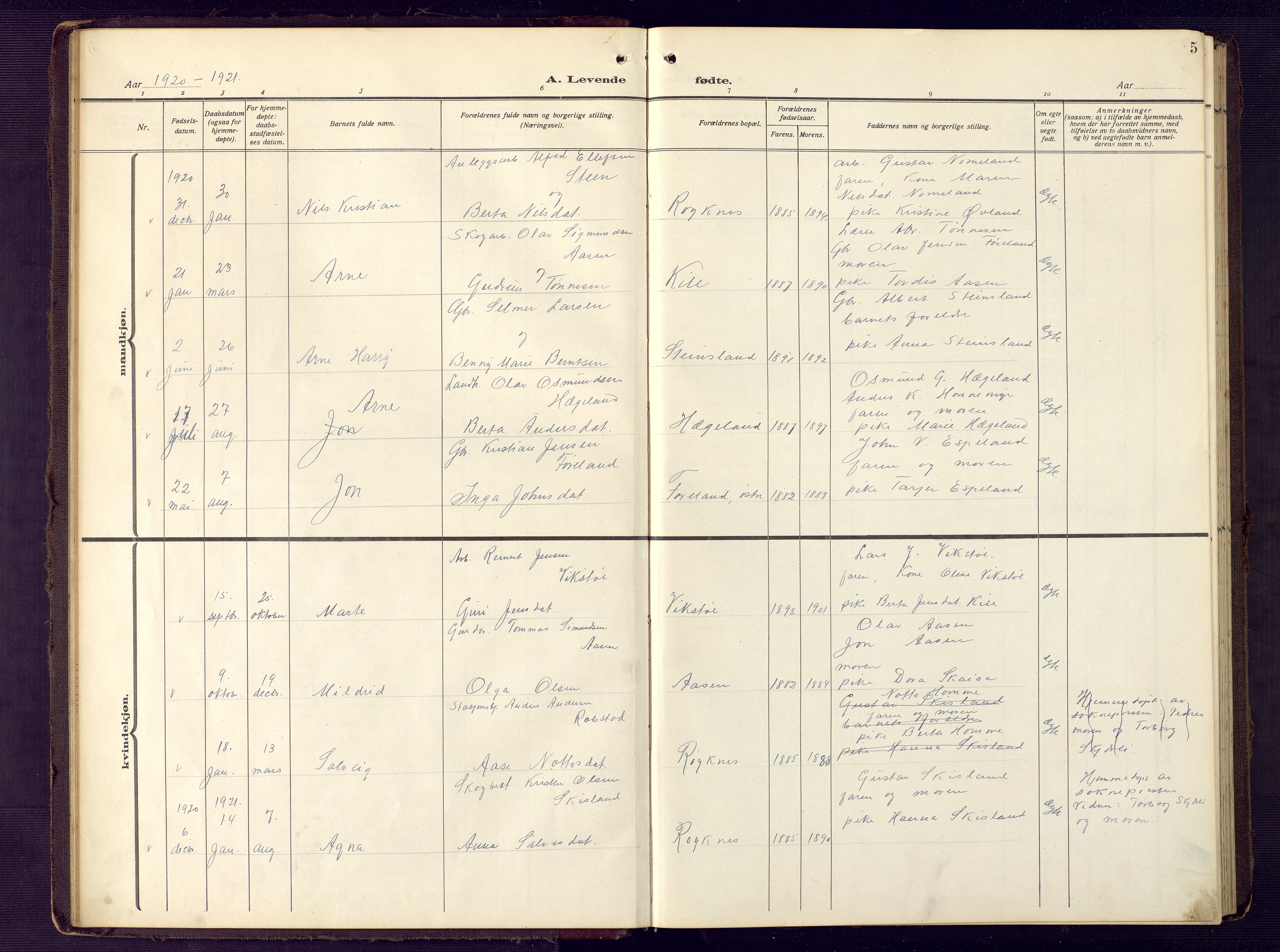 Vennesla sokneprestkontor, SAK/1111-0045/Fb/Fba/L0004: Parish register (copy) no. B 4, 1917-1948, p. 5