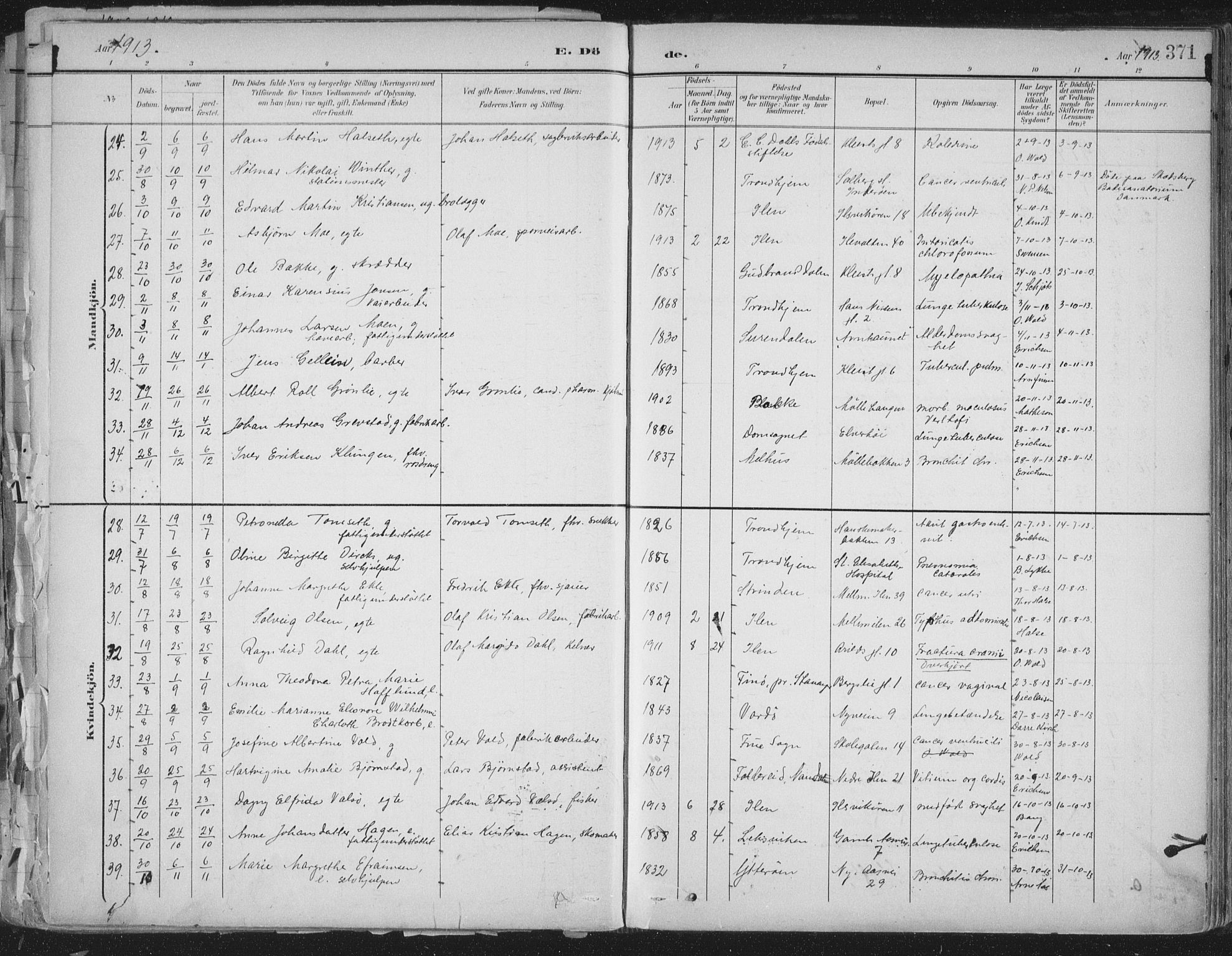 Ministerialprotokoller, klokkerbøker og fødselsregistre - Sør-Trøndelag, SAT/A-1456/603/L0167: Parish register (official) no. 603A06, 1896-1932, p. 371