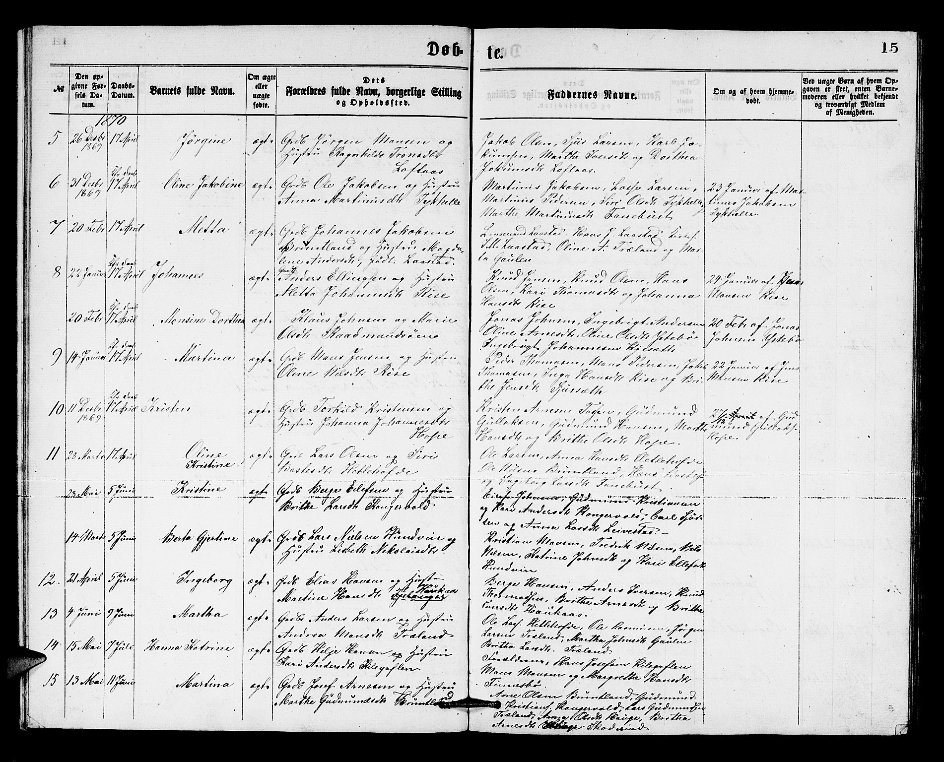 Lindås Sokneprestembete, AV/SAB-A-76701/H/Hab/Habb/L0002: Parish register (copy) no. B 2, 1867-1885, p. 15