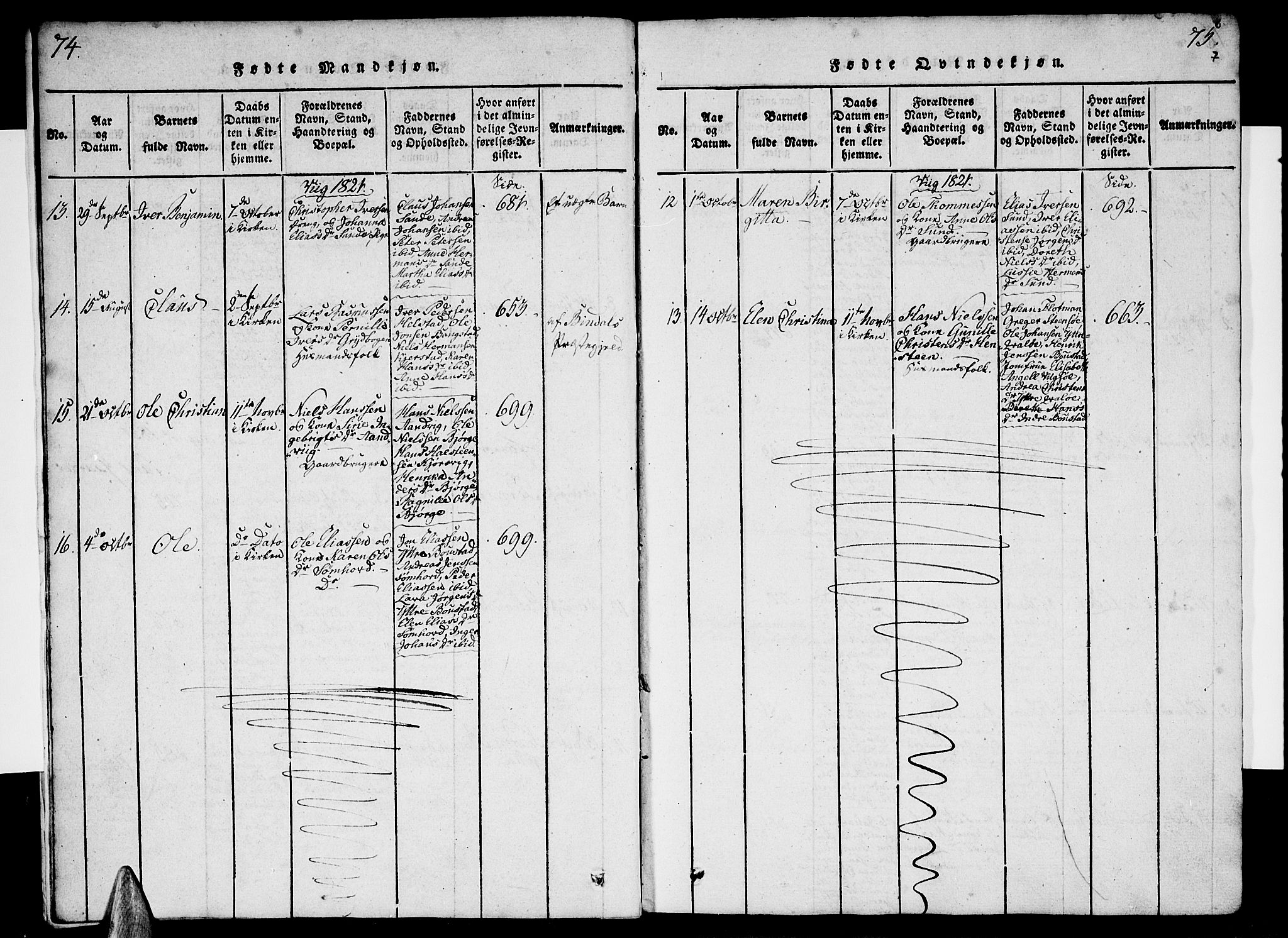 Ministerialprotokoller, klokkerbøker og fødselsregistre - Nordland, AV/SAT-A-1459/812/L0175: Parish register (official) no. 812A04, 1820-1833, p. 74-75