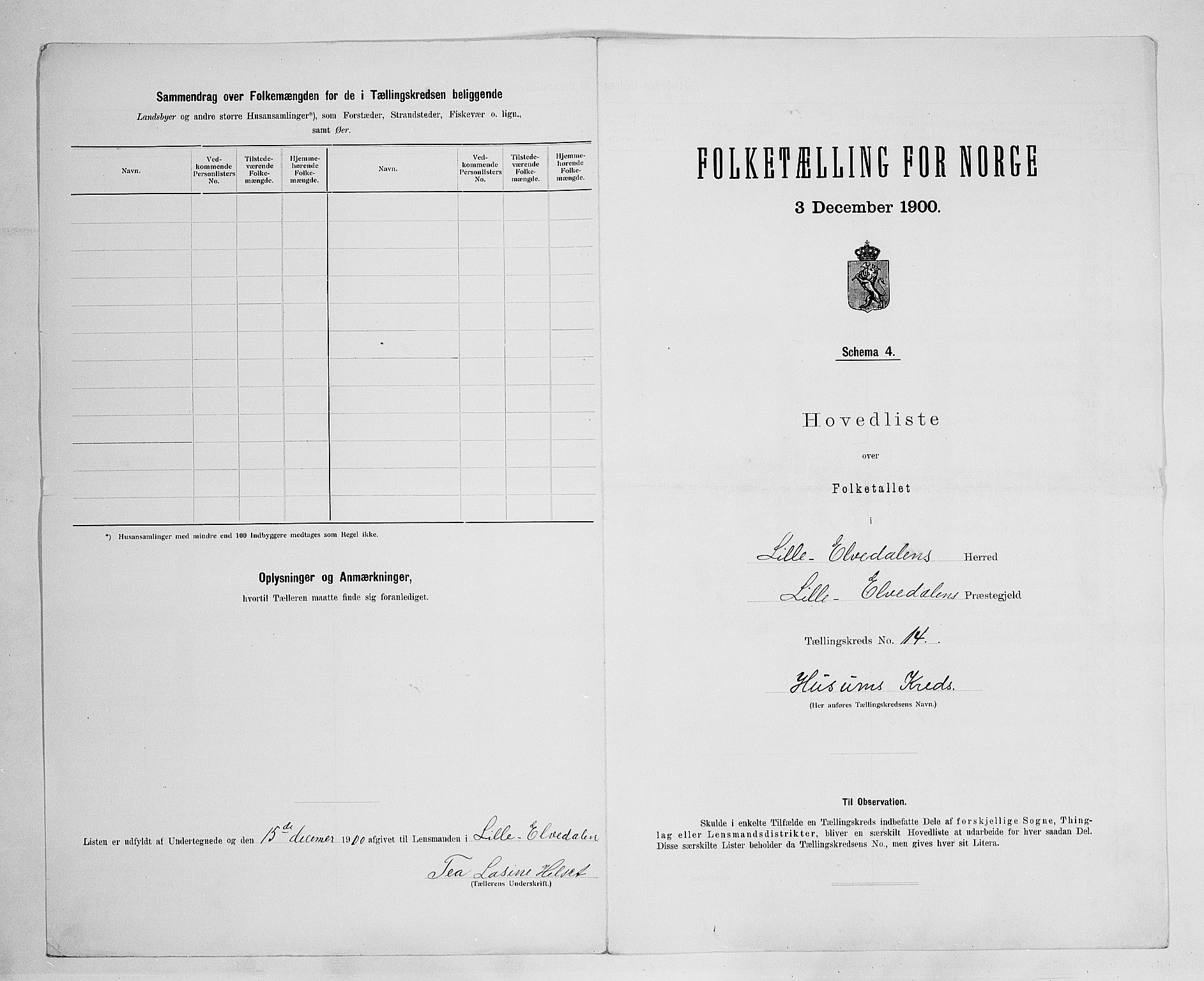 SAH, 1900 census for Lille Elvedalen, 1900, p. 47