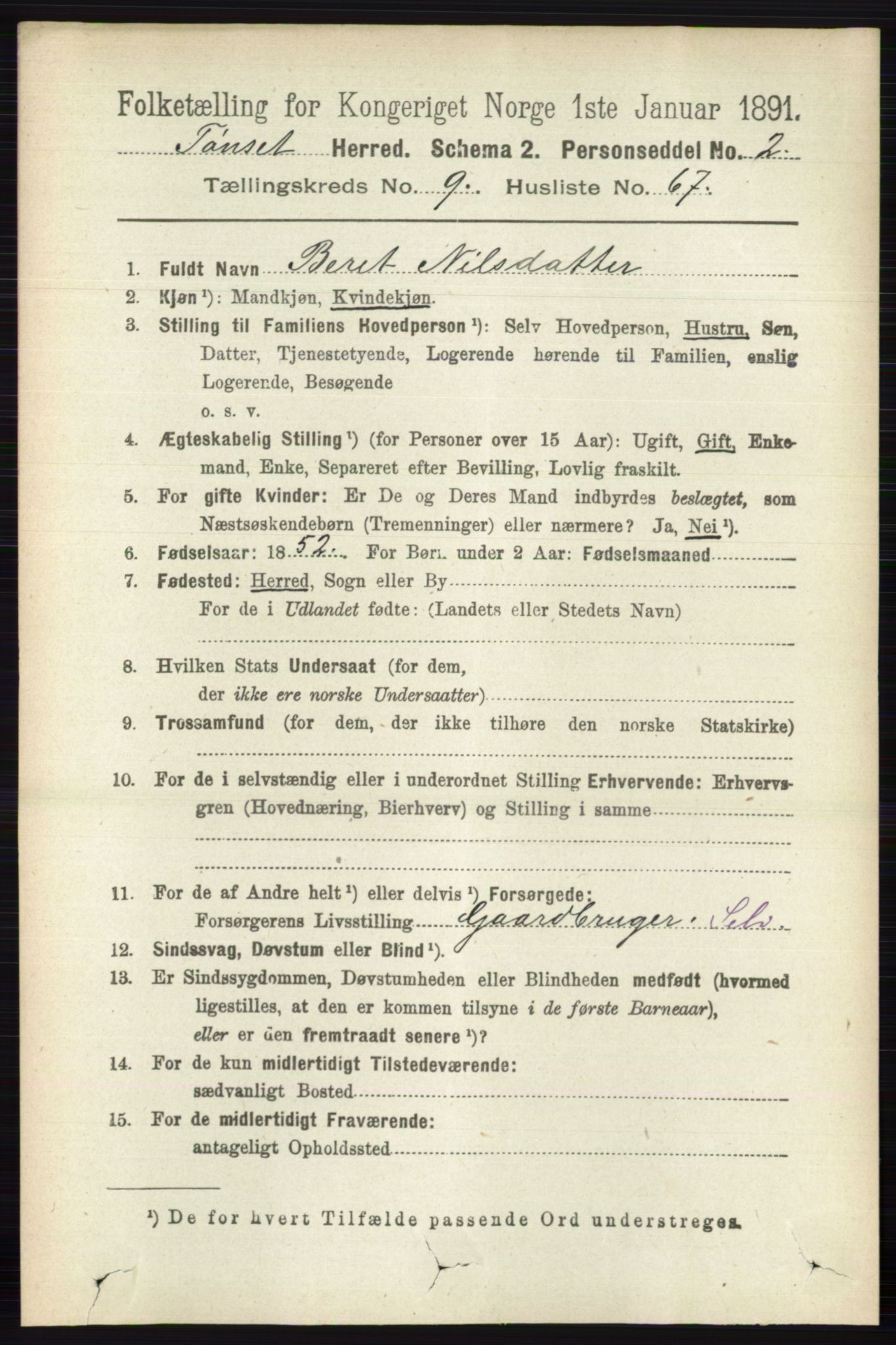 RA, 1891 census for 0437 Tynset, 1891, p. 2795