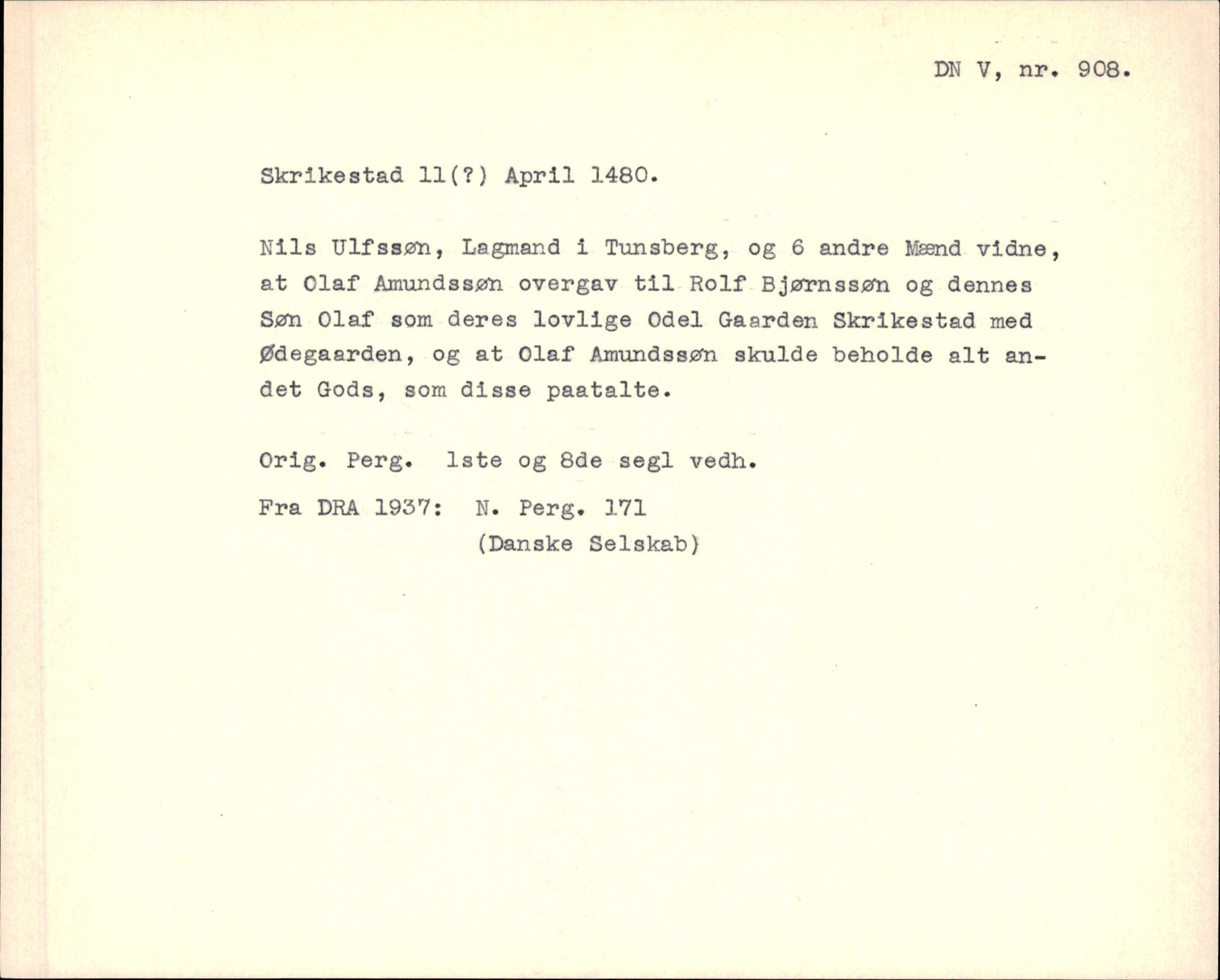 Riksarkivets diplomsamling, AV/RA-EA-5965/F35/F35f/L0003: Regestsedler: Diplomer fra DRA 1937 og 1996, p. 385