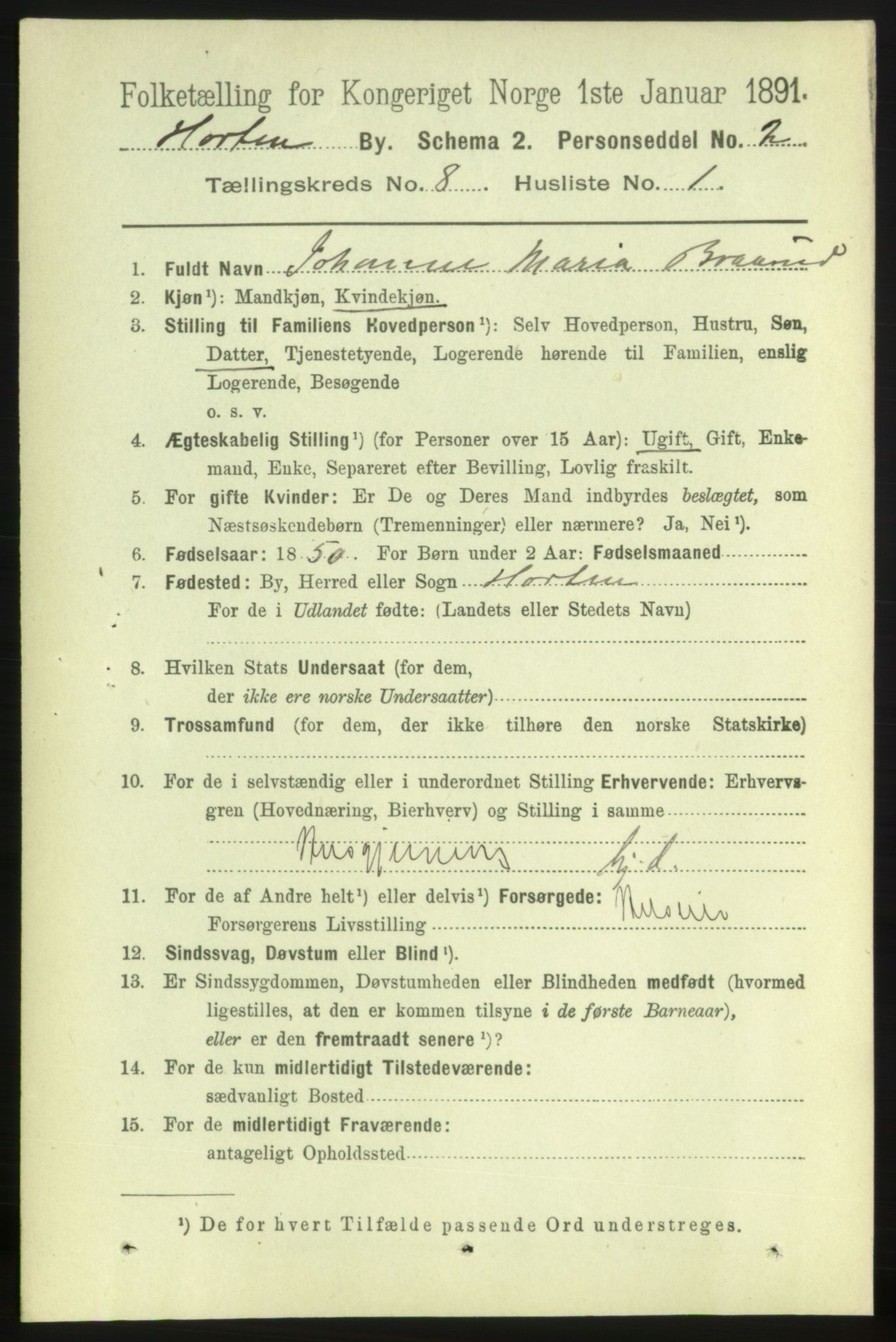 RA, 1891 census for 0703 Horten, 1891, p. 4927