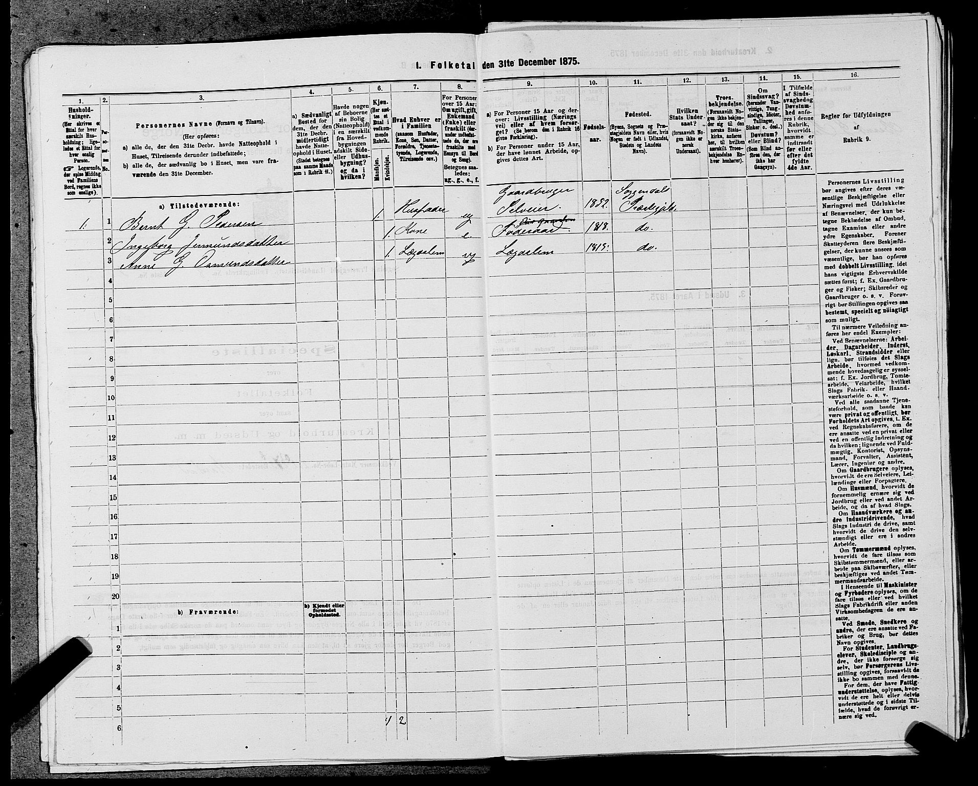 SAST, 1875 census for 1111L Sokndal/Sokndal, 1875, p. 724