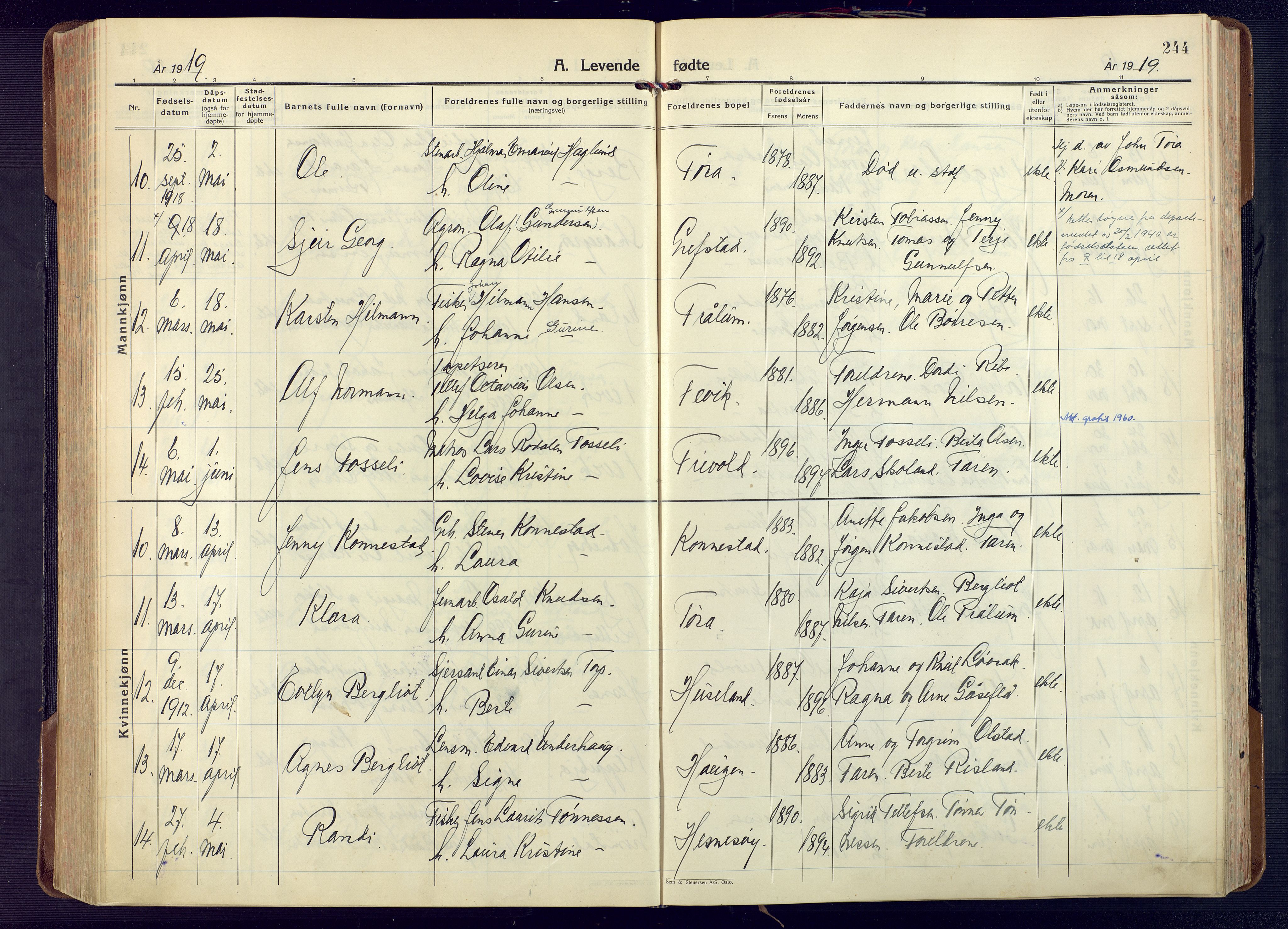 Fjære sokneprestkontor, AV/SAK-1111-0011/F/Fa/L0004: Parish register (official) no. A 4, 1902-1925, p. 244