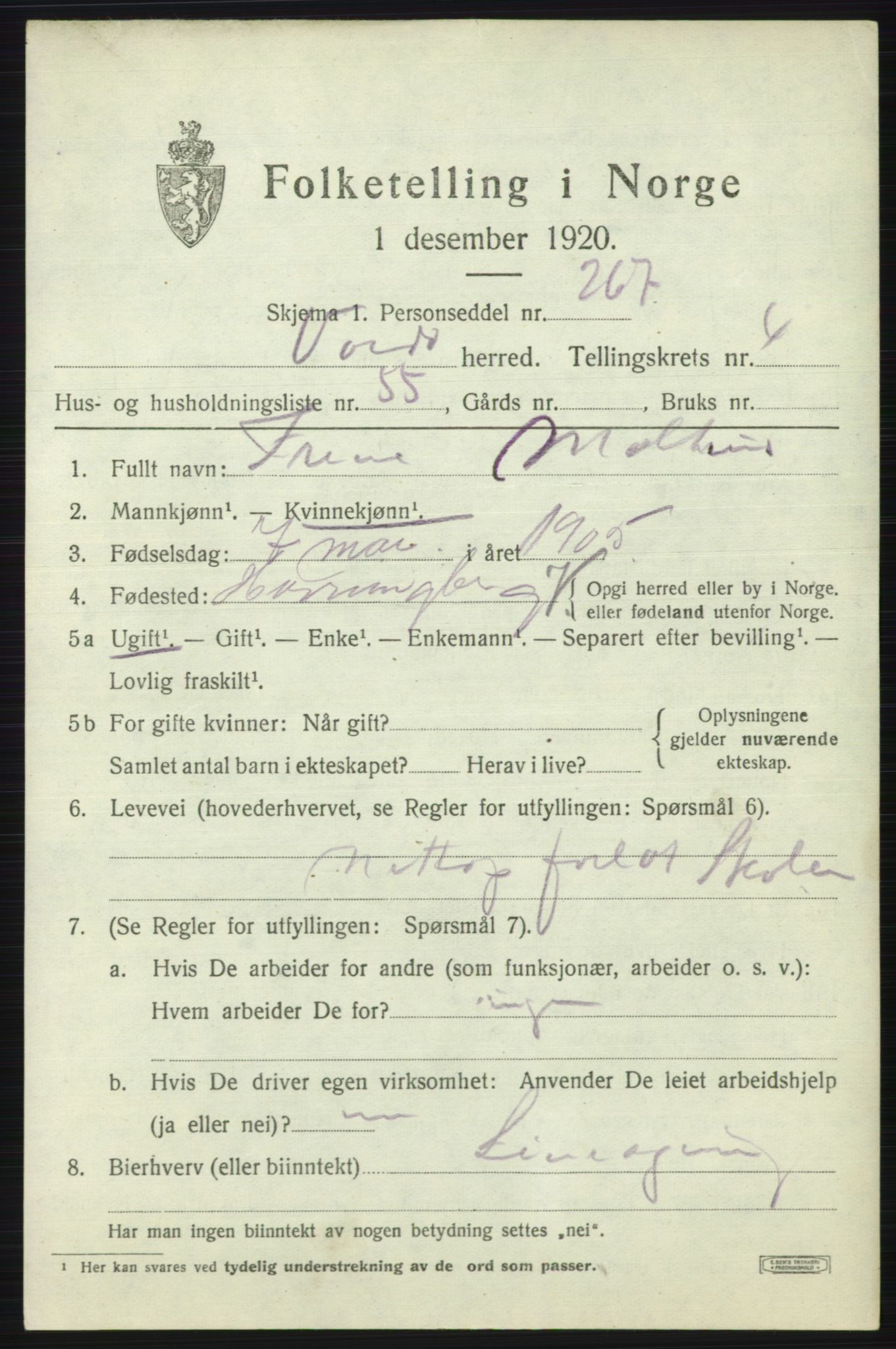 SATØ, 1920 census for Vardø rural district, 1920, p. 2562