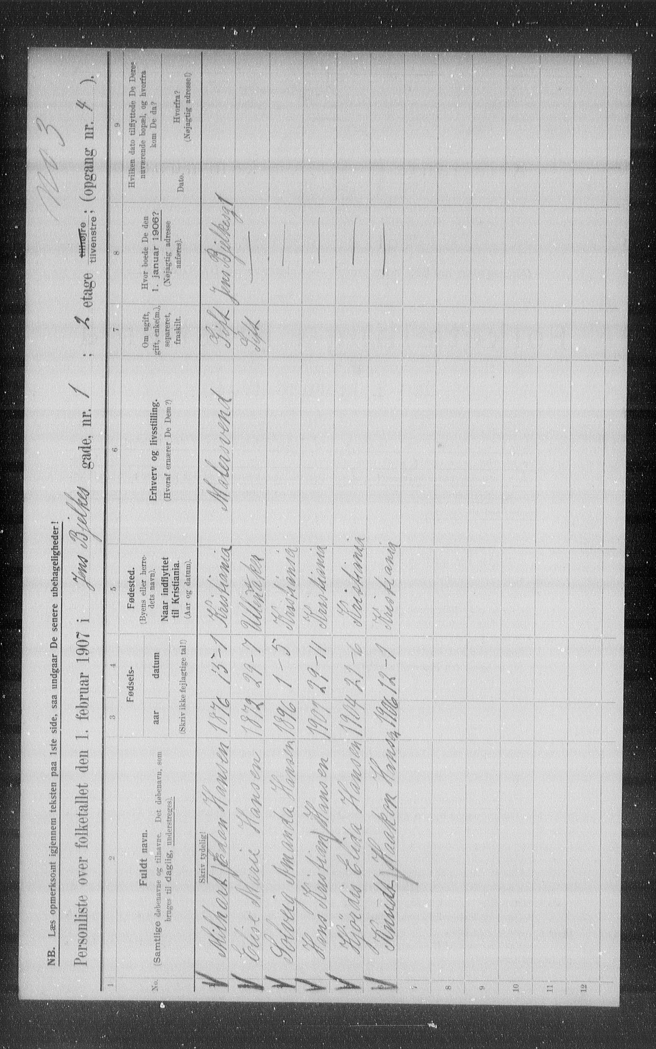 OBA, Municipal Census 1907 for Kristiania, 1907, p. 23241