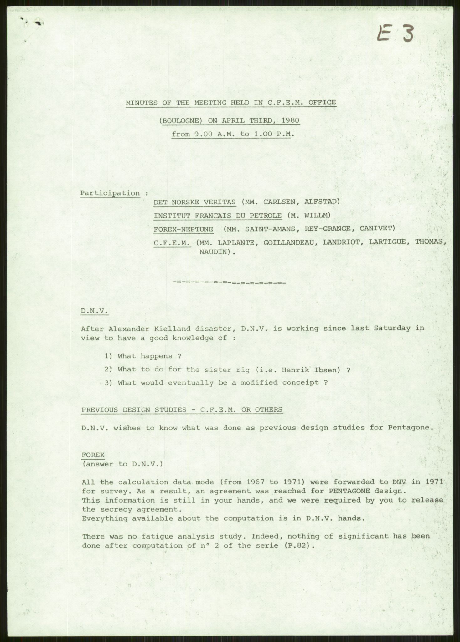 Justisdepartementet, Granskningskommisjonen ved Alexander Kielland-ulykken 27.3.1980, AV/RA-S-1165/D/L0024: A Alexander L. Kielland (A1-A2, A7-A9, A14, A22, A16 av 31)/ E CFEM (E1, E3-E6 av 27)/ F Richard Ducros (Doku.liste + F1-F6 av 8)/ H Sjøfartsdirektoratet/Skipskontrollen (H12, H14-H16, H44, H49, H51 av 52), 1980-1981, p. 127