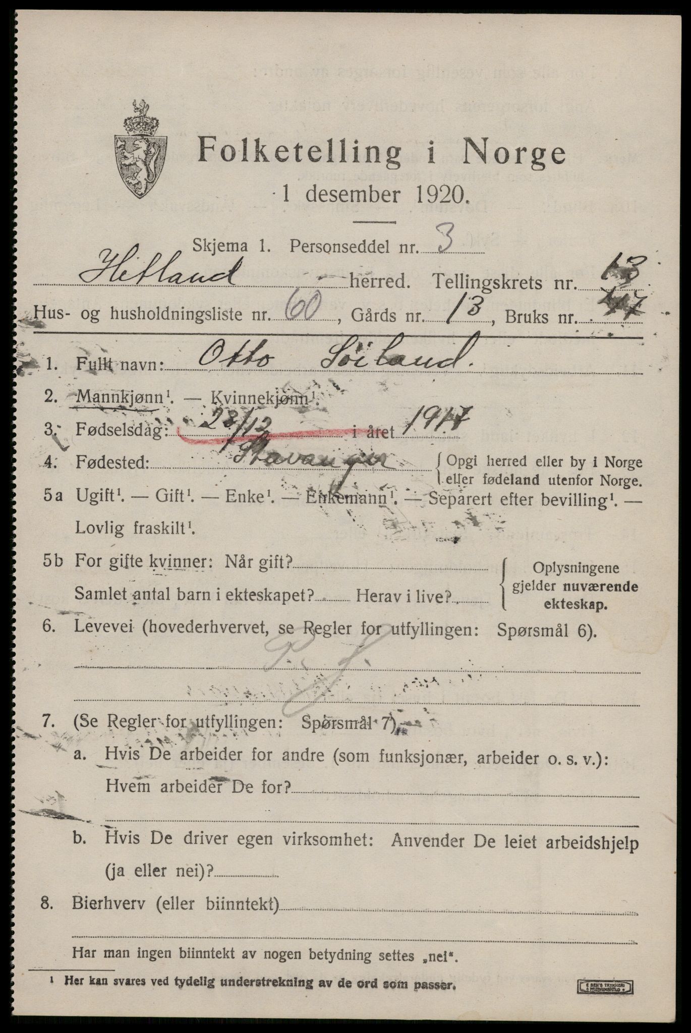 SAST, 1920 census for Hetland, 1920, p. 22211