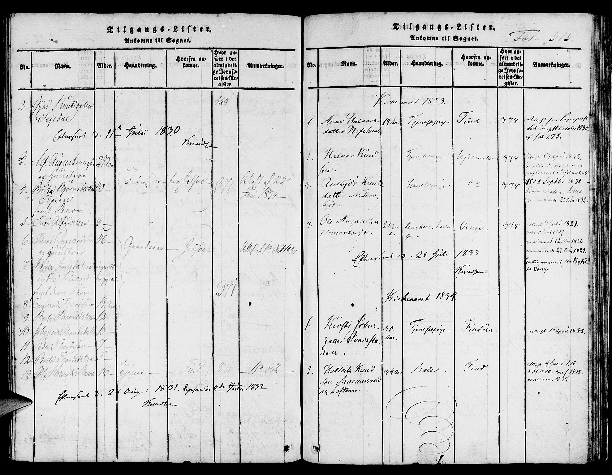 Suldal sokneprestkontor, SAST/A-101845/01/IV/L0006: Parish register (official) no. A 6, 1816-1836, p. 313