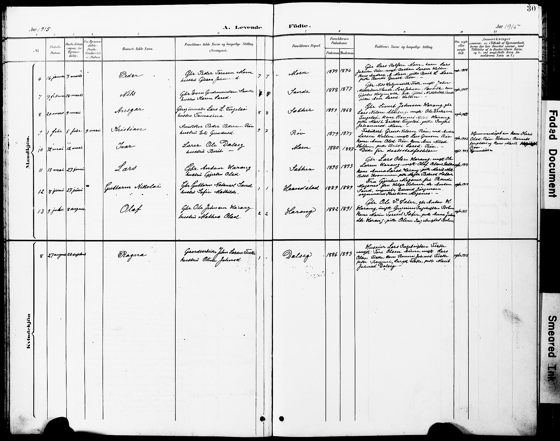 Ministerialprotokoller, klokkerbøker og fødselsregistre - Møre og Romsdal, AV/SAT-A-1454/597/L1065: Parish register (copy) no. 597C02, 1899-1930, p. 30